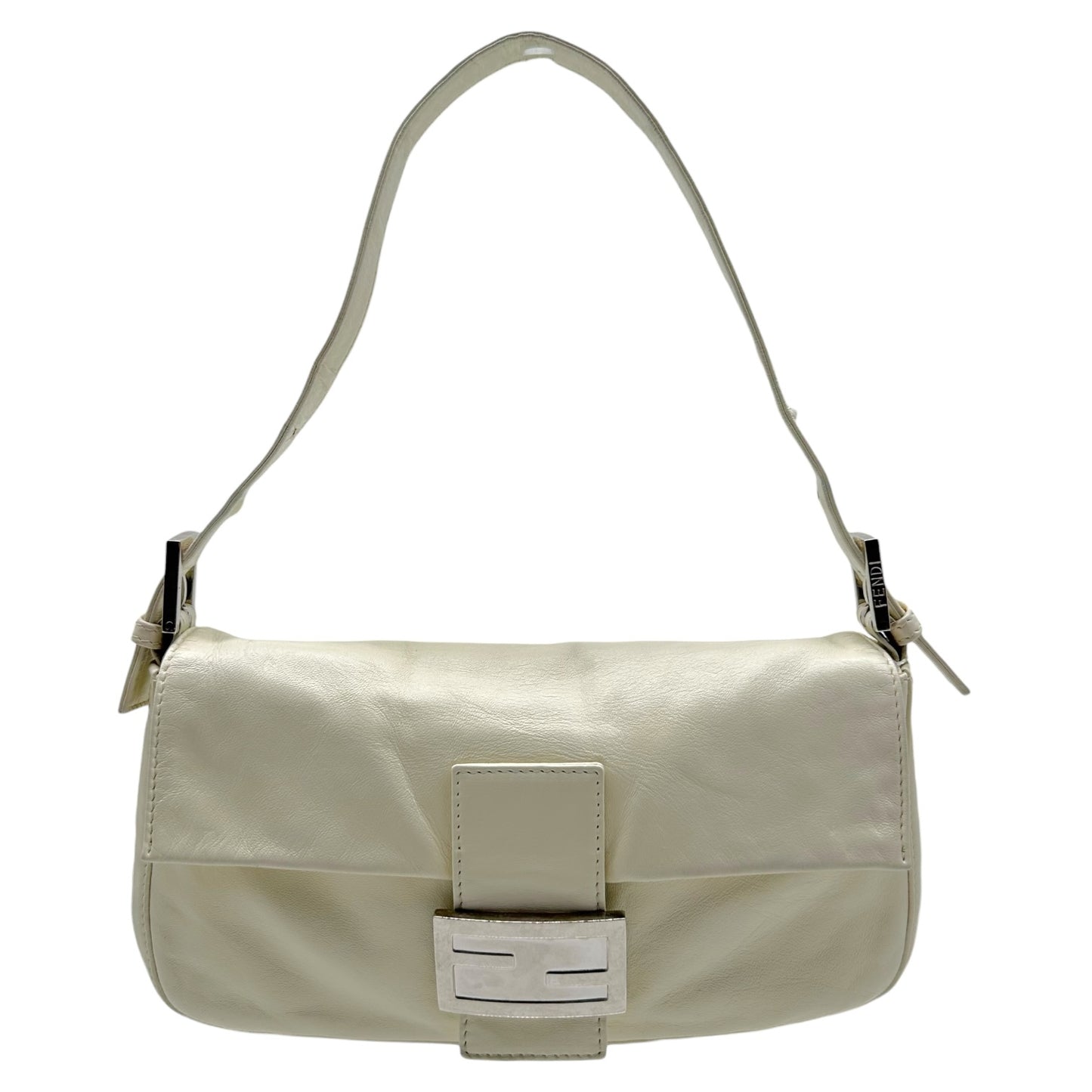 Fendi White Leather Baguette Bag with Silver Hardware