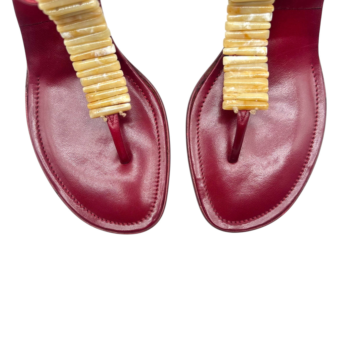 Manolo Blahnik Red Leather Thong Heeled Sandals