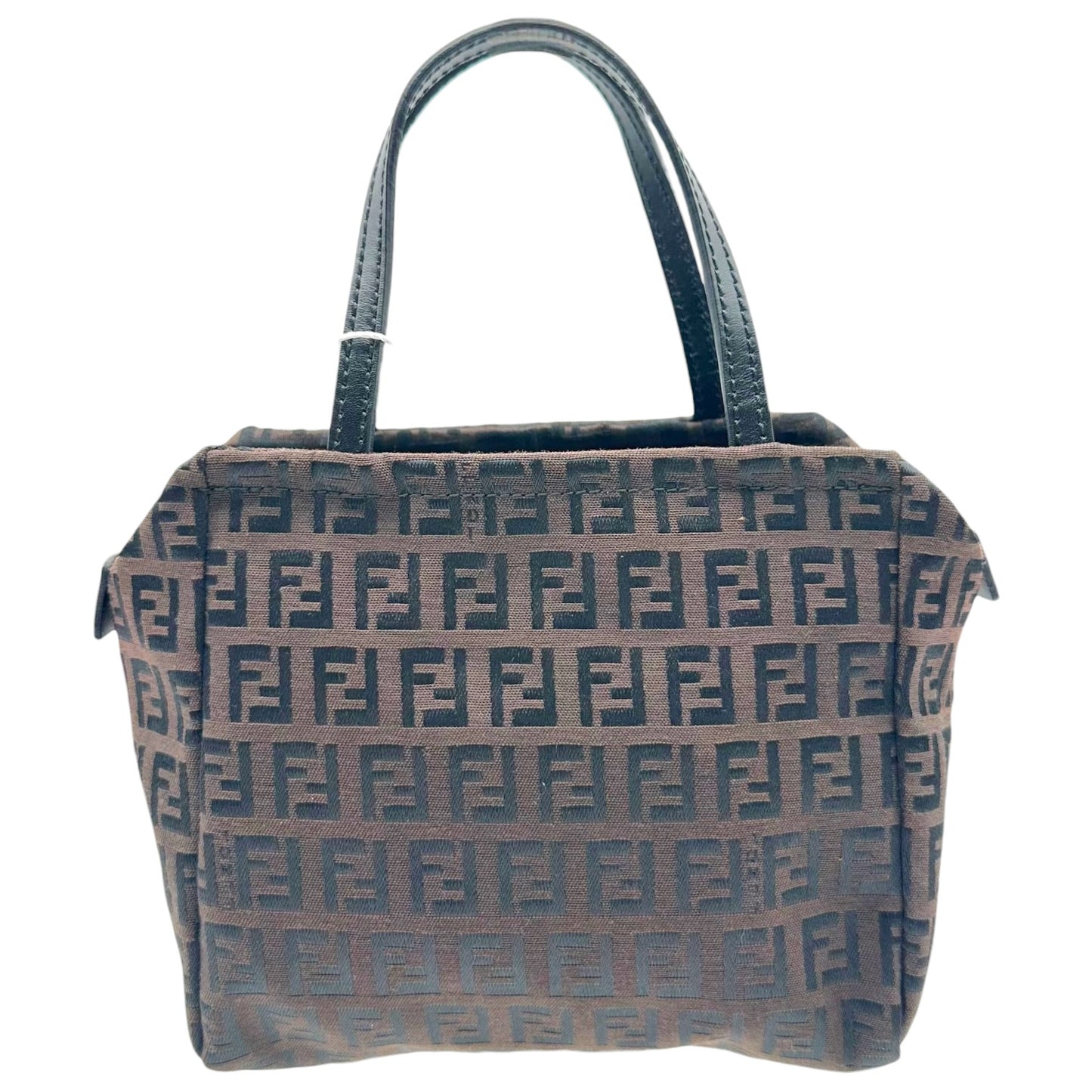 Fendi Brown & Black Zucchino Monogram Top Handle Square Pochette Bag