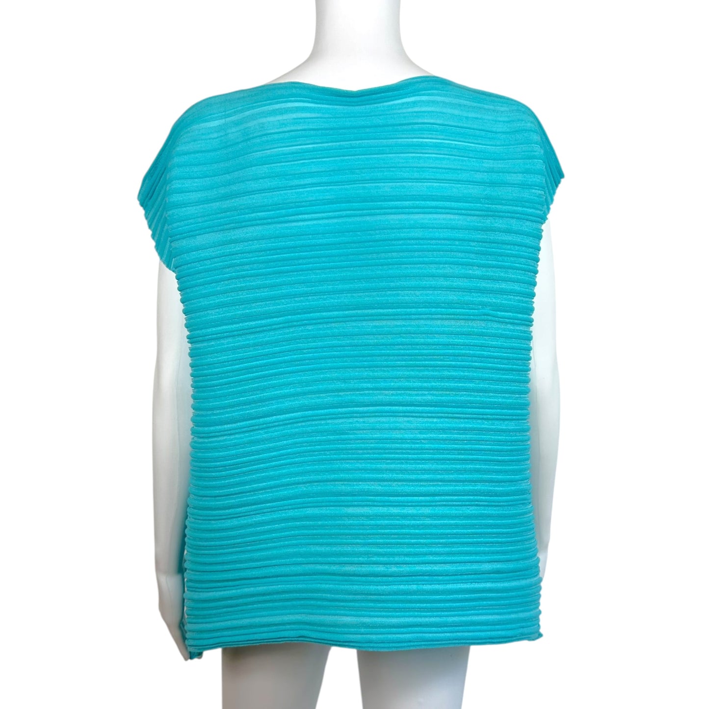 Issey Miyake Pleats Please Turquoise Blue Pleated Asymmetrical Blouse
