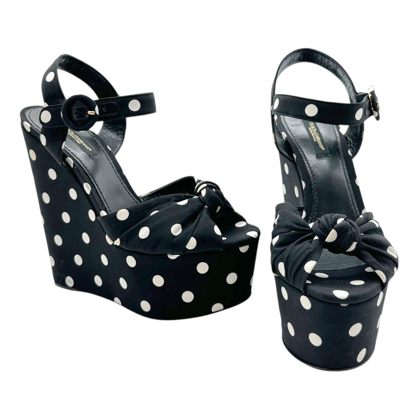 Dolce & Gabbana Black & White Polka Dot Print Wedge Heels