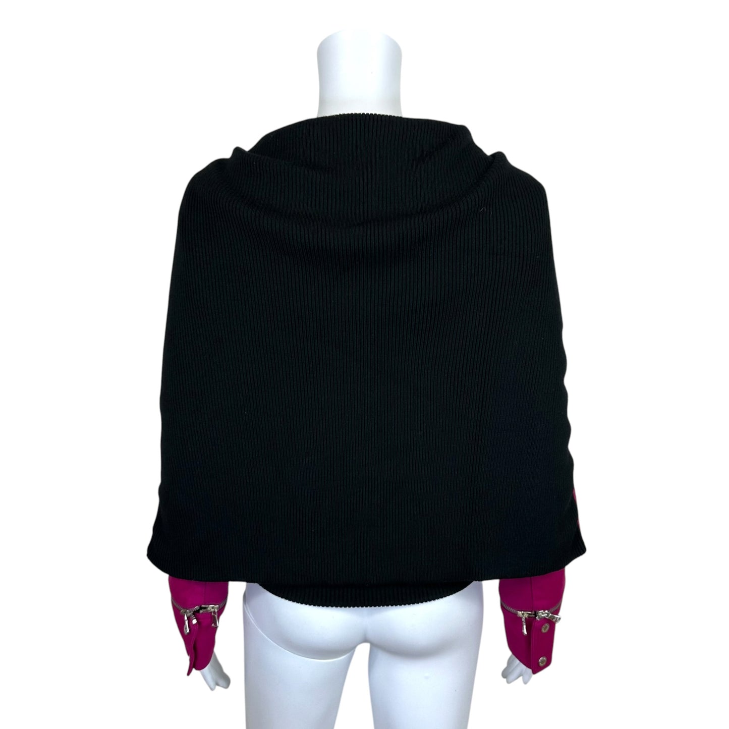 D&G Dolce & Gabbana Bright Pink & Black Oversized Collar Wool Bomber Jacket