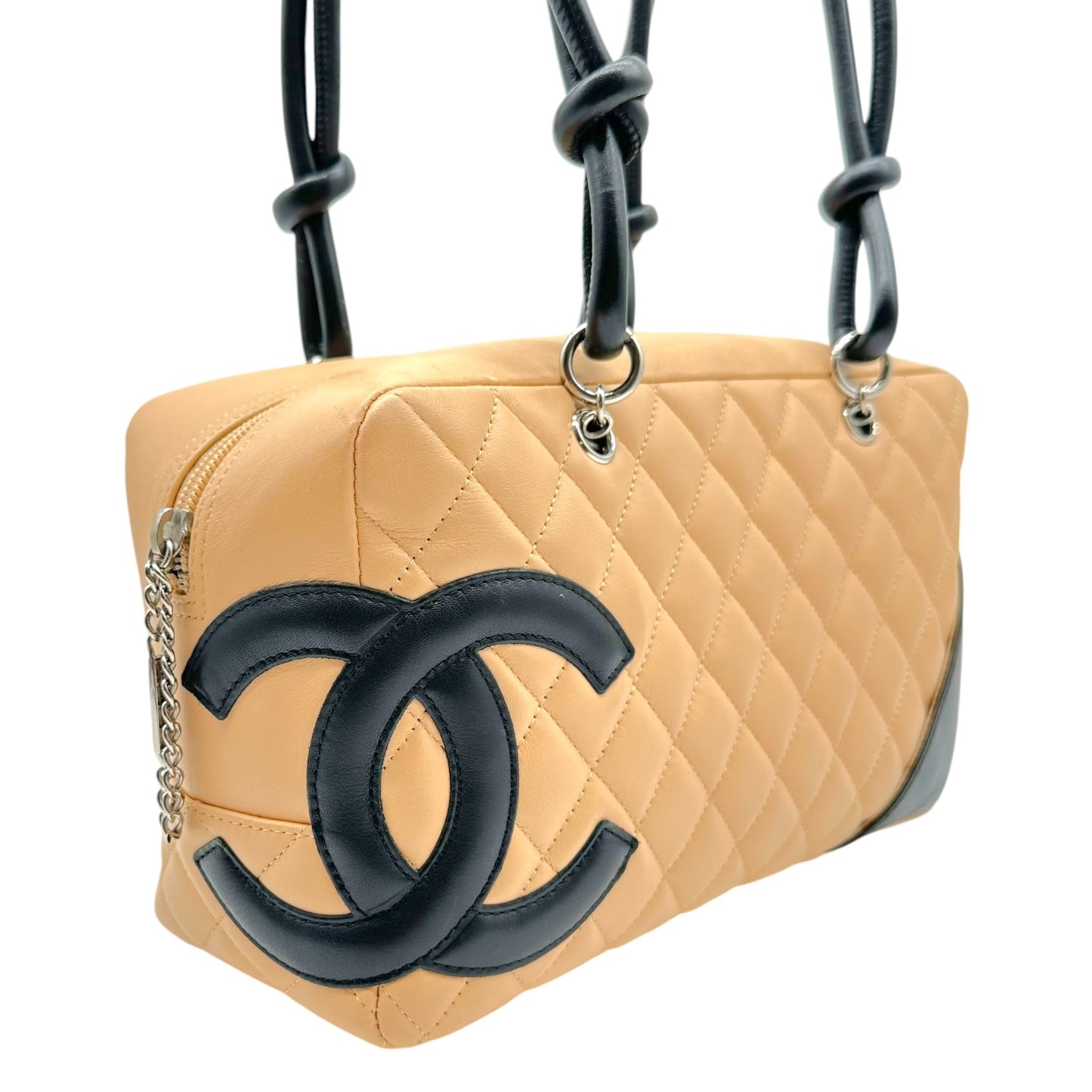 Chanel Bowler Shoulder Bag Beige Black Matelasse