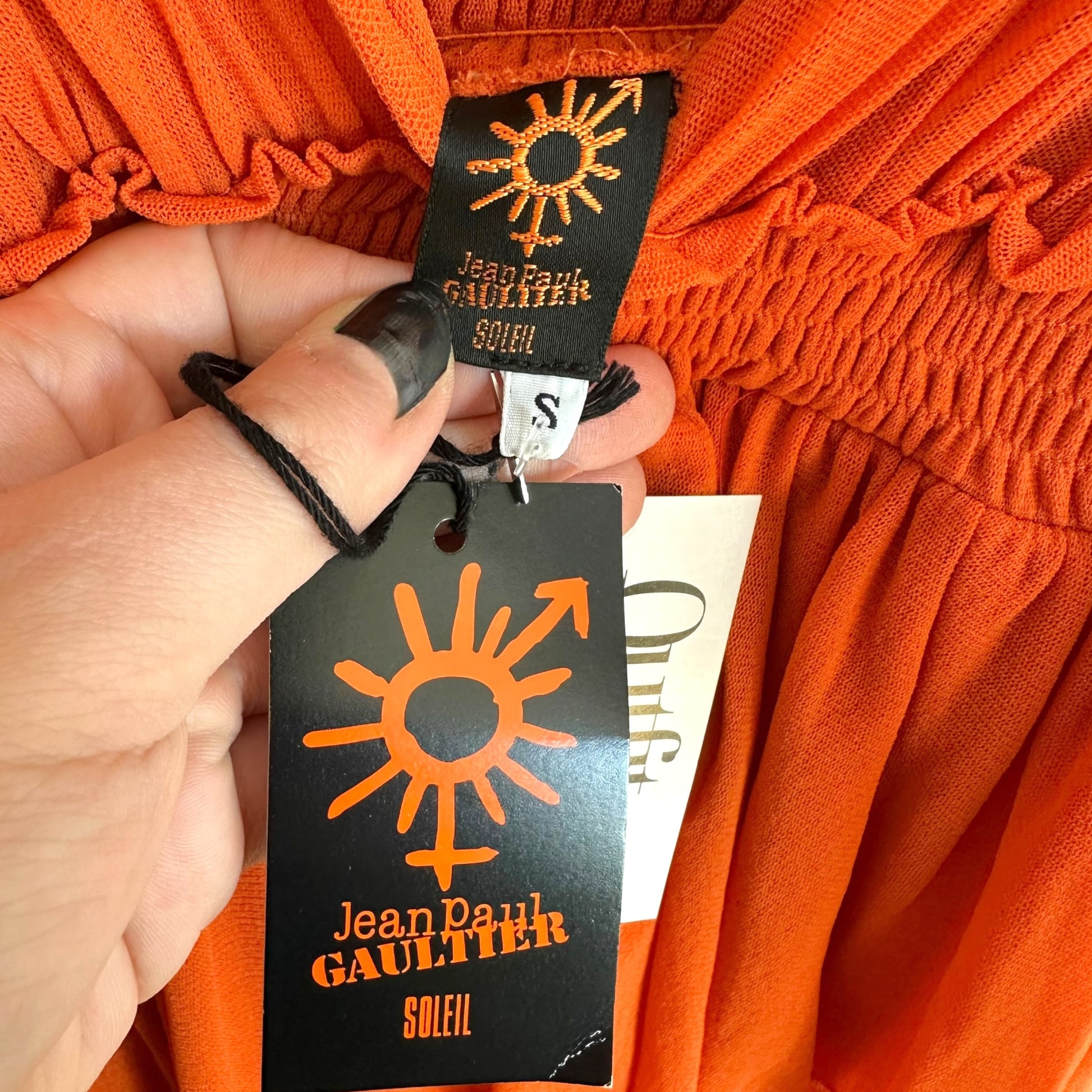 Jean Paul Gaultier Orange Tiered Mesh Midi Dress