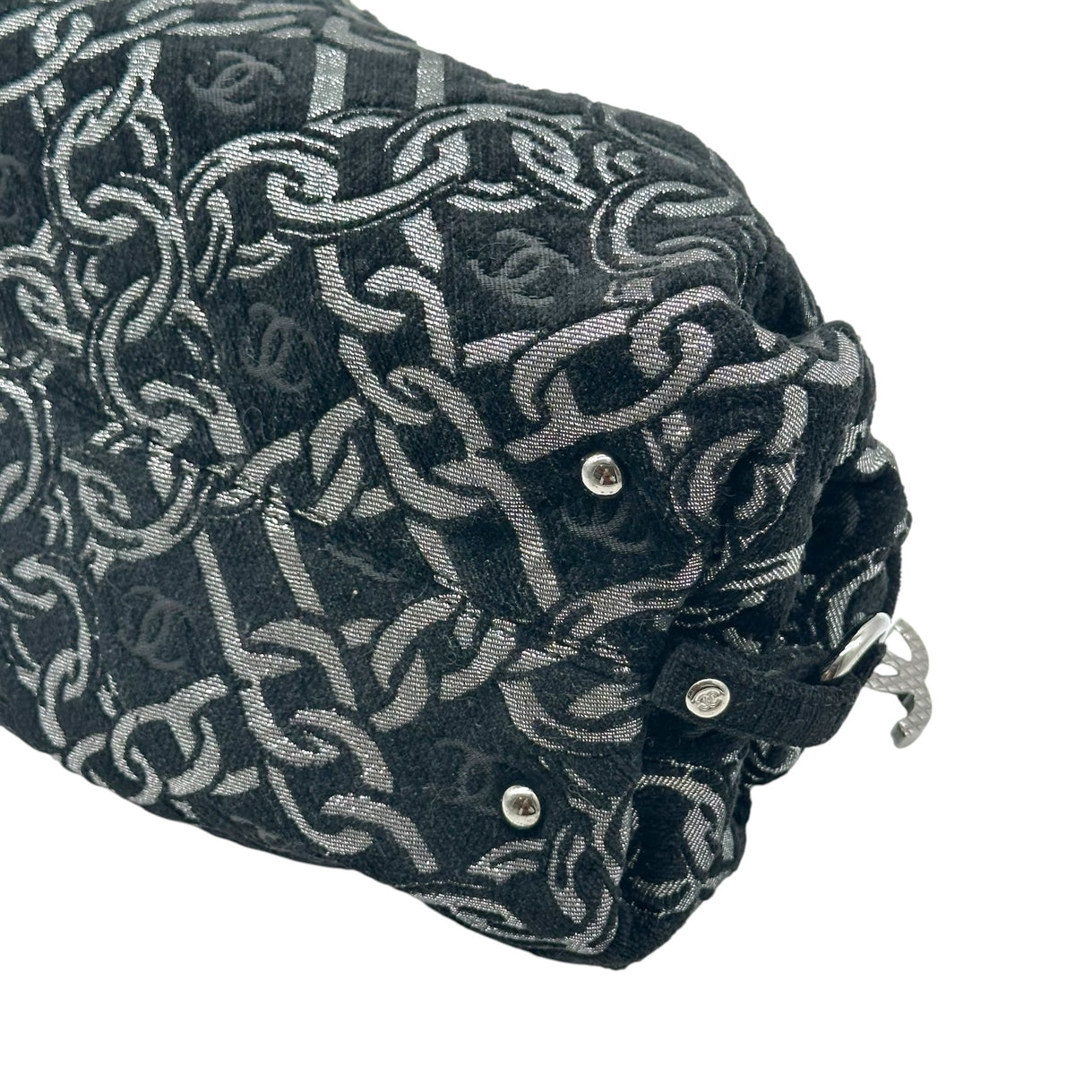 Chanel Black Silver Loop Terry Shoulder Bag