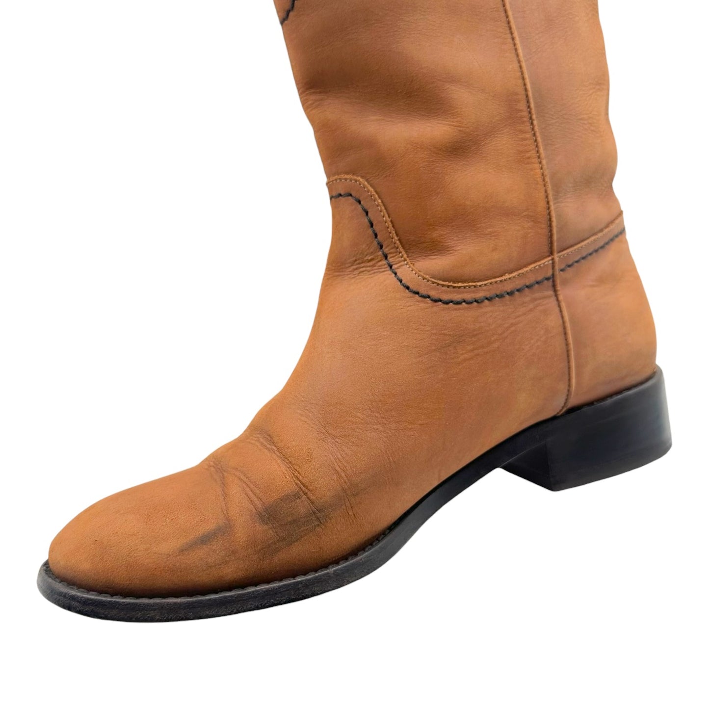 Chanel Brown Leather Logo Back Western Boots