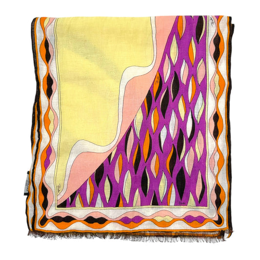 Emilio Pucci Butter Yellow & Purple Printed Linen Blend Scarf - Outfit Repeater