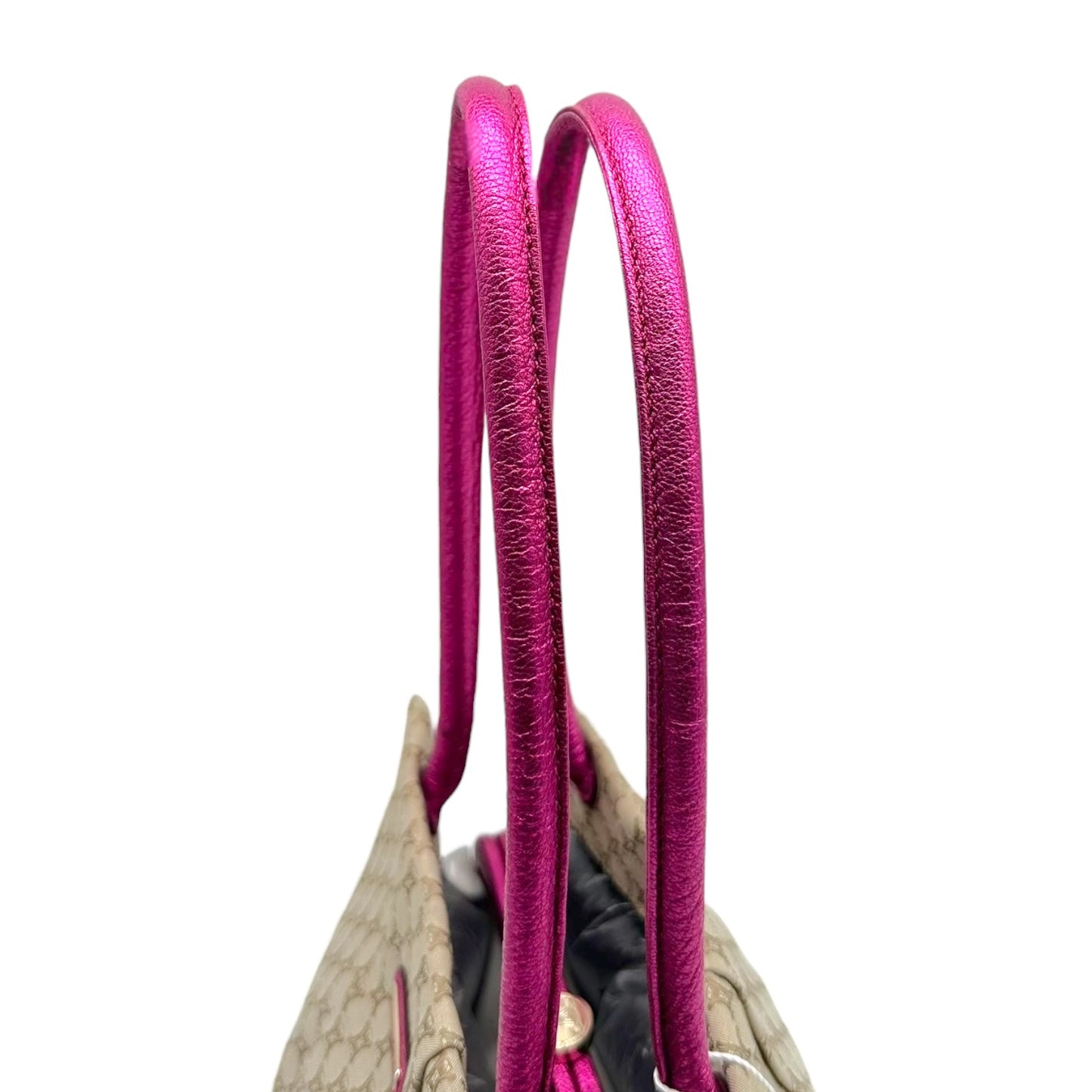Celine Kisslock Shoulder Bag Metallic Pink Leather Tan