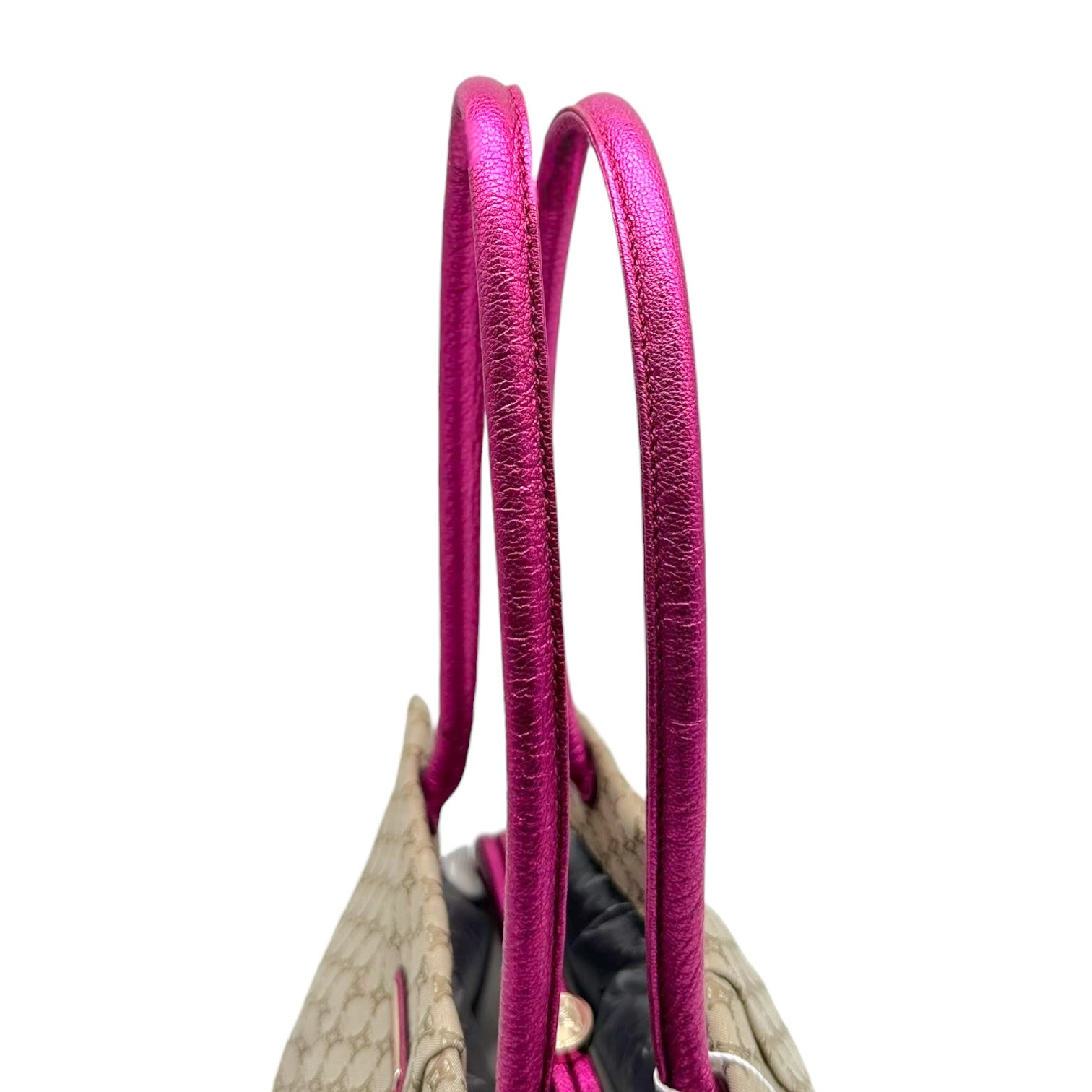 Celine Kisslock Shoulder Bag Metallic Pink Leather Tan
