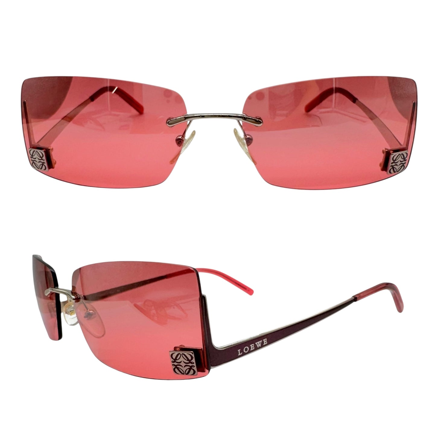 Loewe Red Rimless Logo Lens Rectangle SLW103 Sunglasses w/ Case & Box