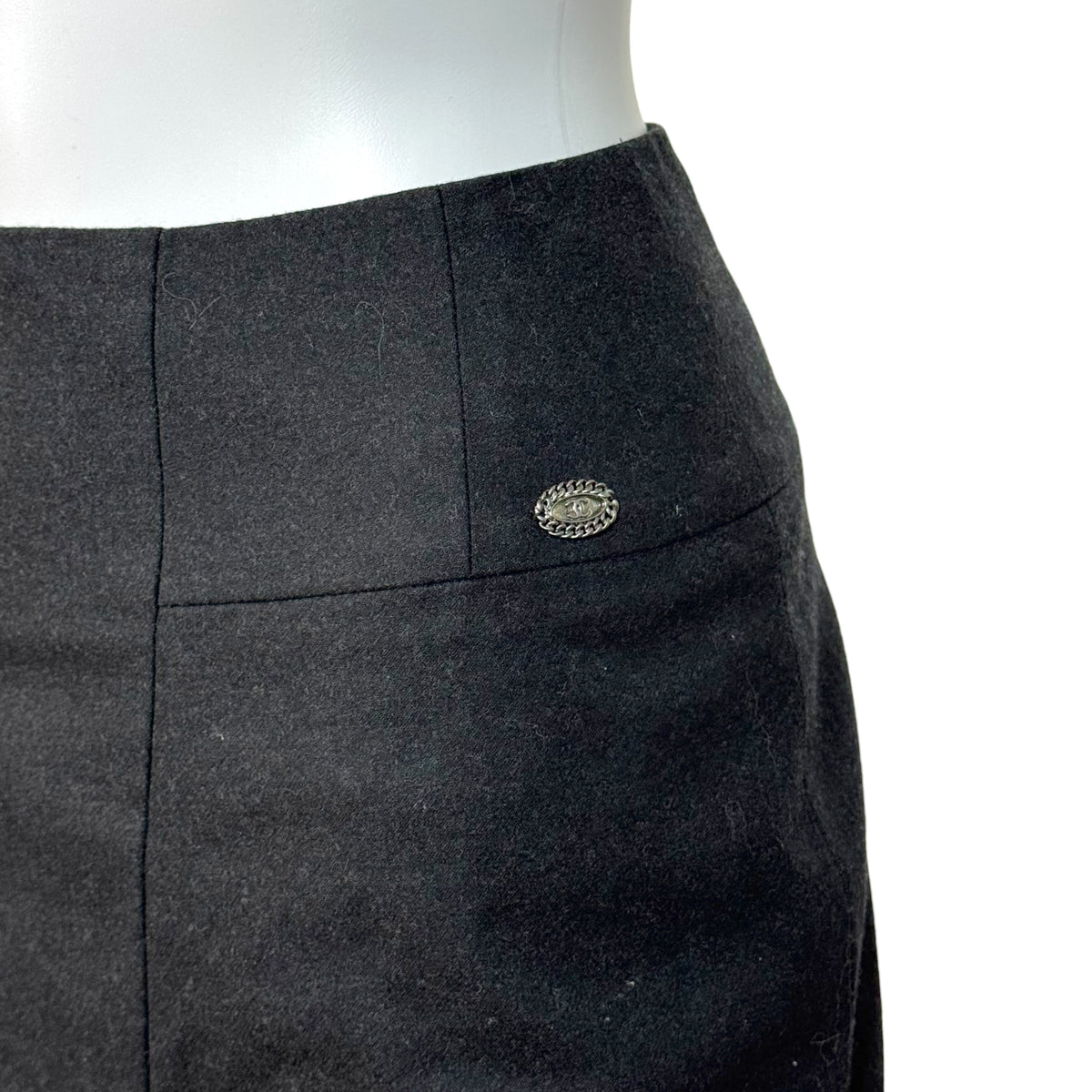 Chanel Autumn 2008 Gray Wool Ruched Front Midi Skirt
