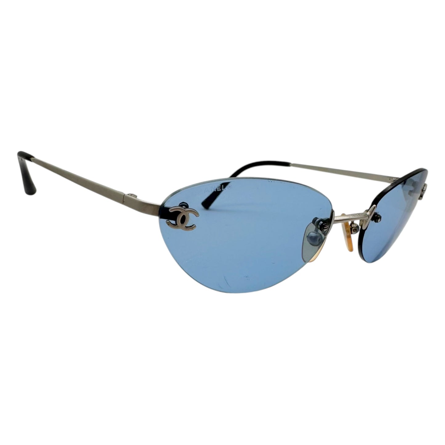 Chanel Blue & Silver Rimless Oval 4003 Sunglasses w/ Case