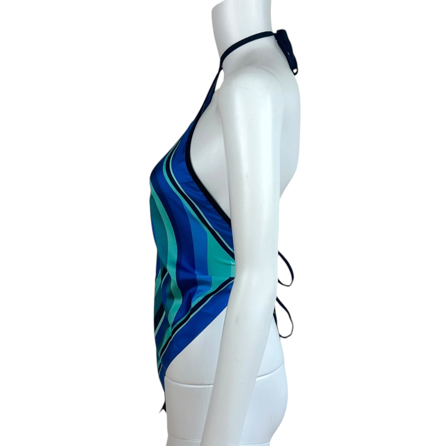 Gucci by Tom Ford Blue & Turquoise Silk Scarf Open-Back Halter Top