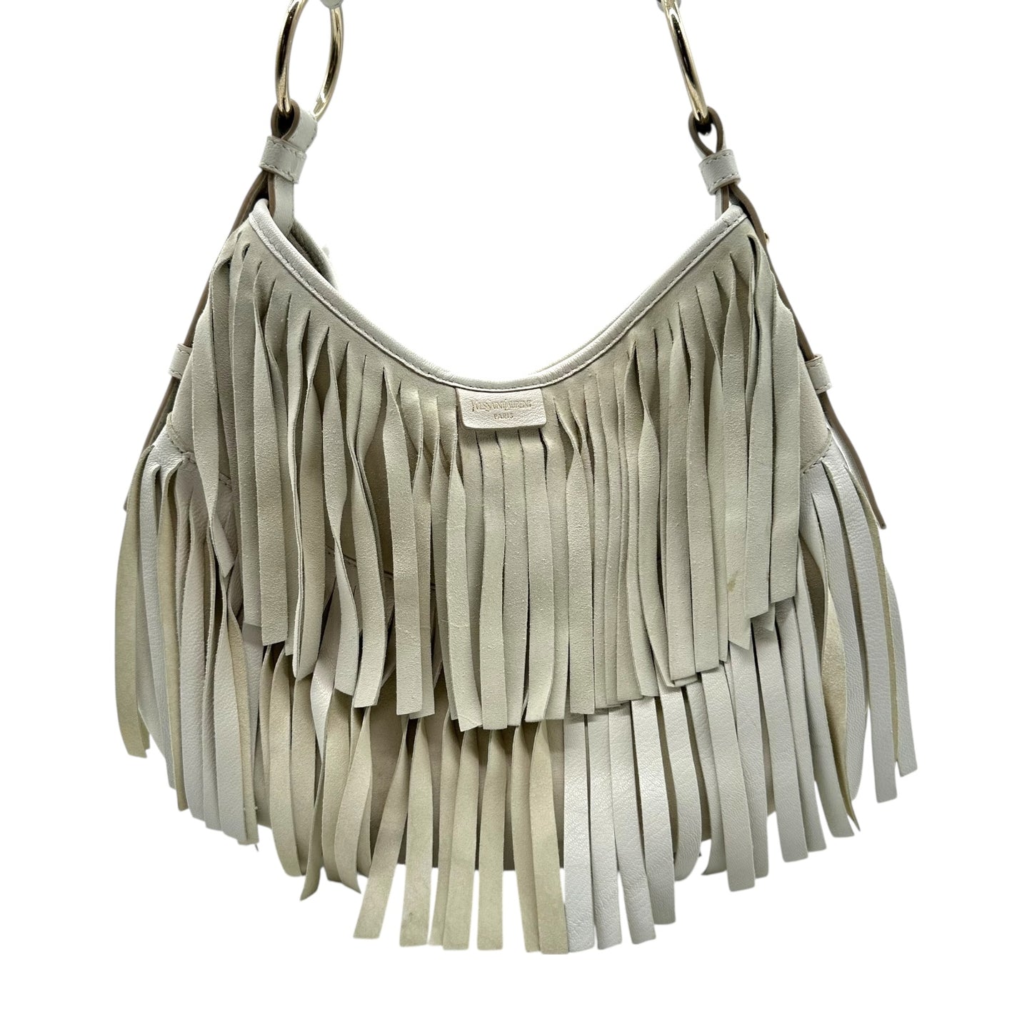 Yves Saint Laurent Rive Gauche Ivory Suede Fringe Shoulder Bag