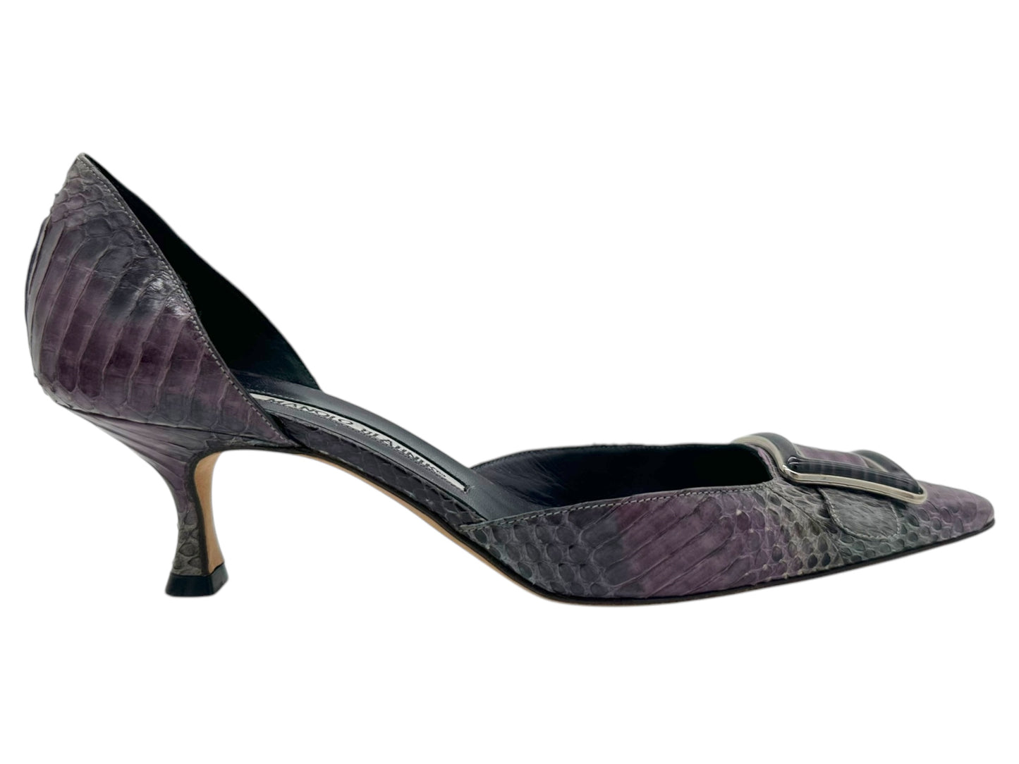 Manolo Blahnik Purple Snakeskin D'Orsay Kitten Heels