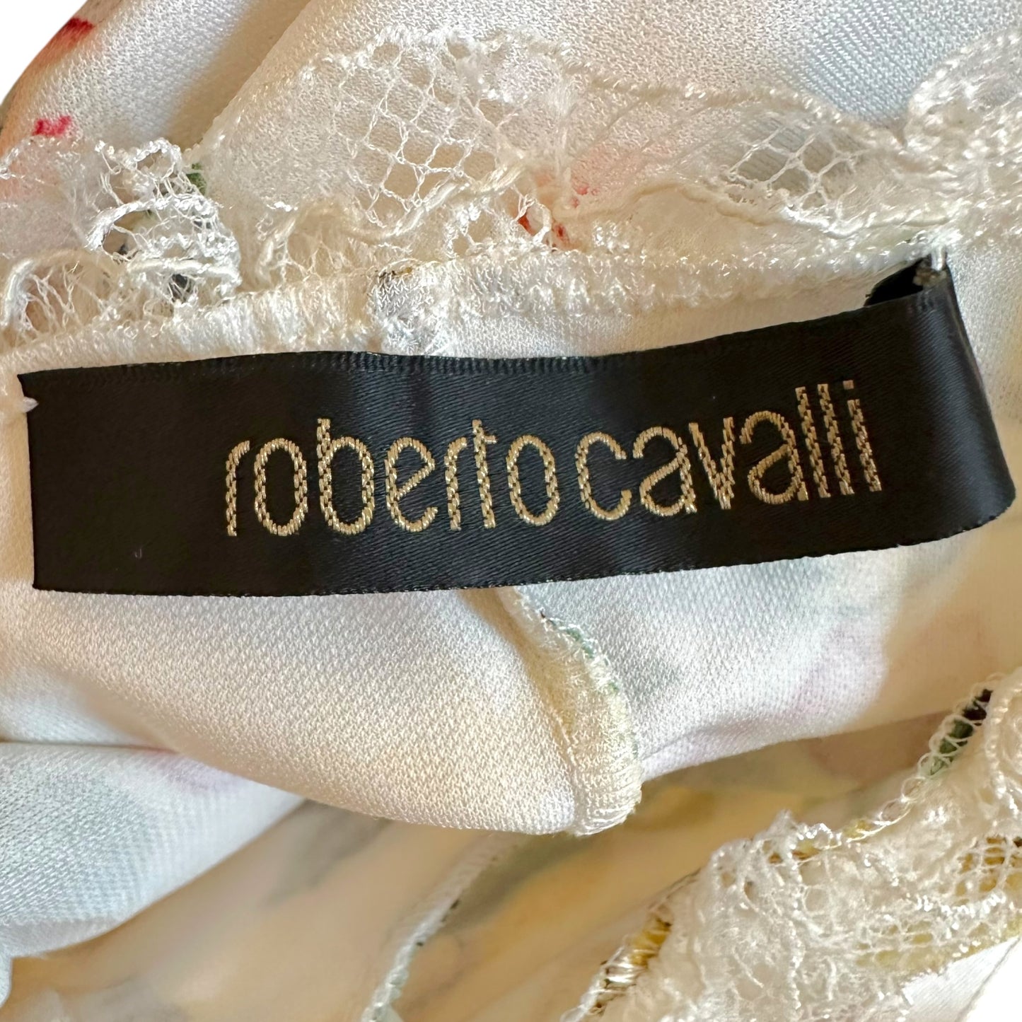 Roberto Cavalli White Lace & Floral Halter Top