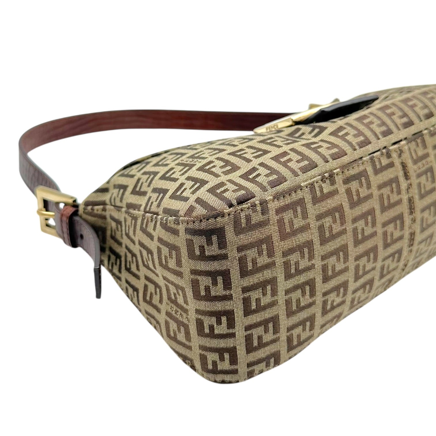 Fendi Fold-Over Baguette Bag Brown Beige Zucchino Monogram