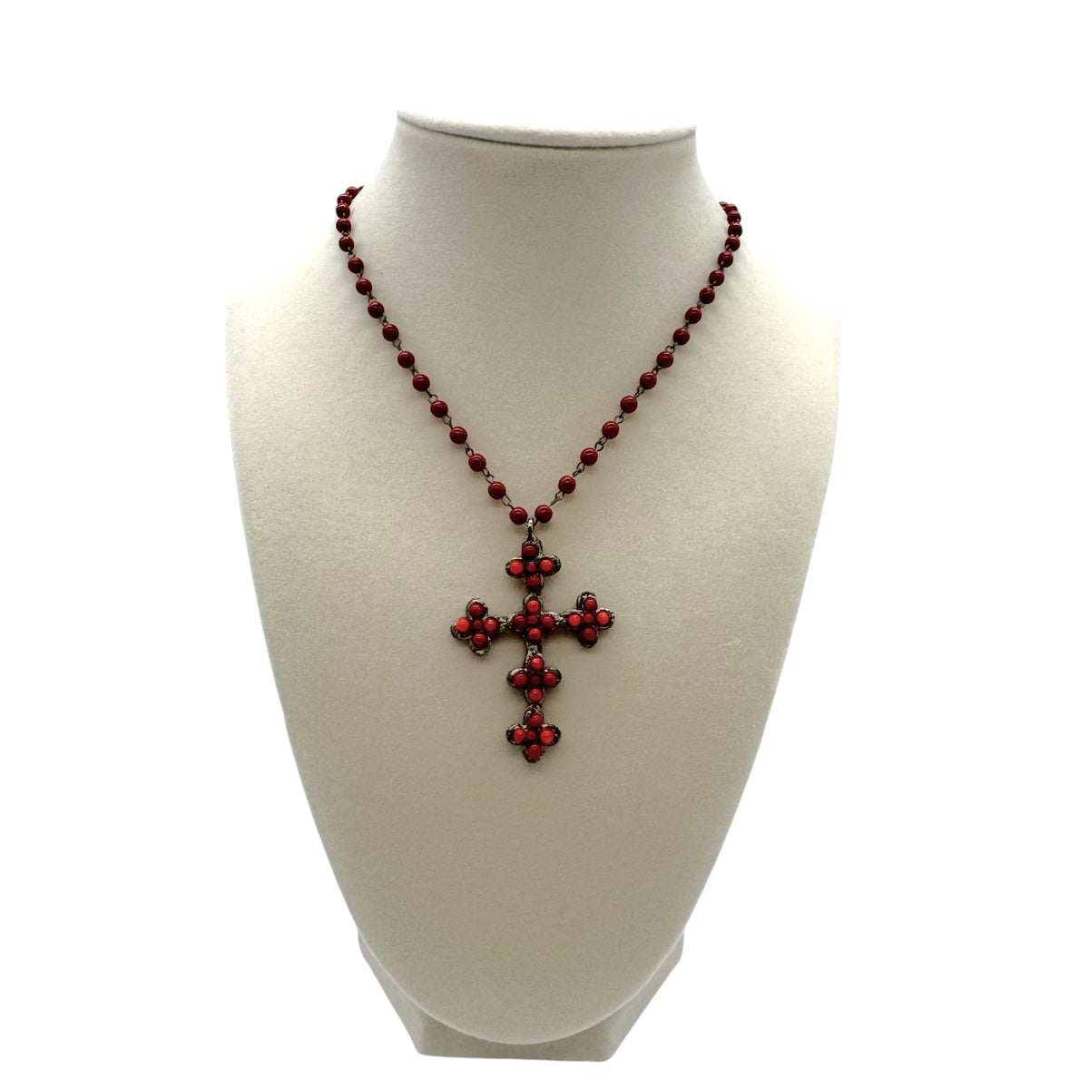 Dolce & Gabbana Red Beaded Rosary Cross Necklace