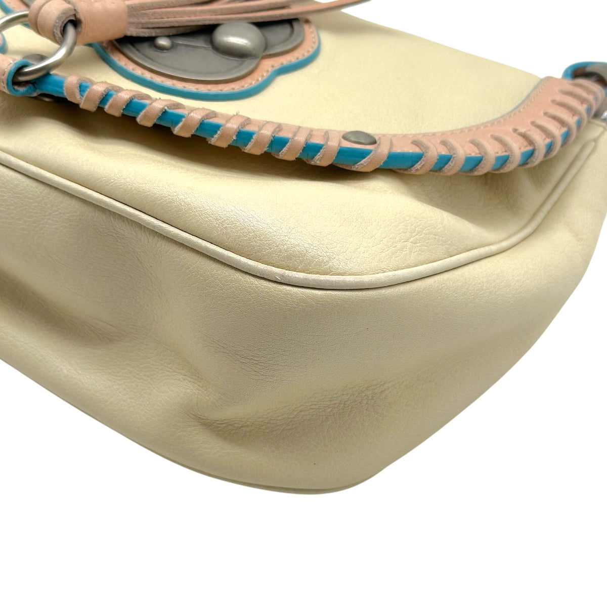 Loewe Shoulder Bag Ivory Pink Blue Whipstitch Trim