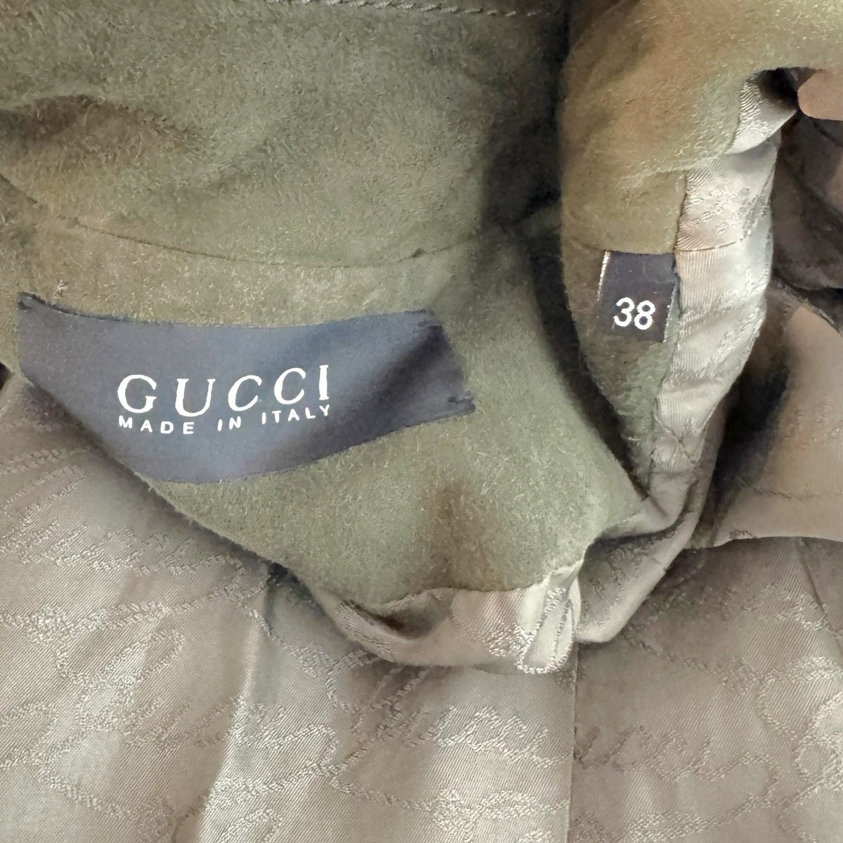 Gucci Suede Trench Coat Khaki Green Zip-Up S