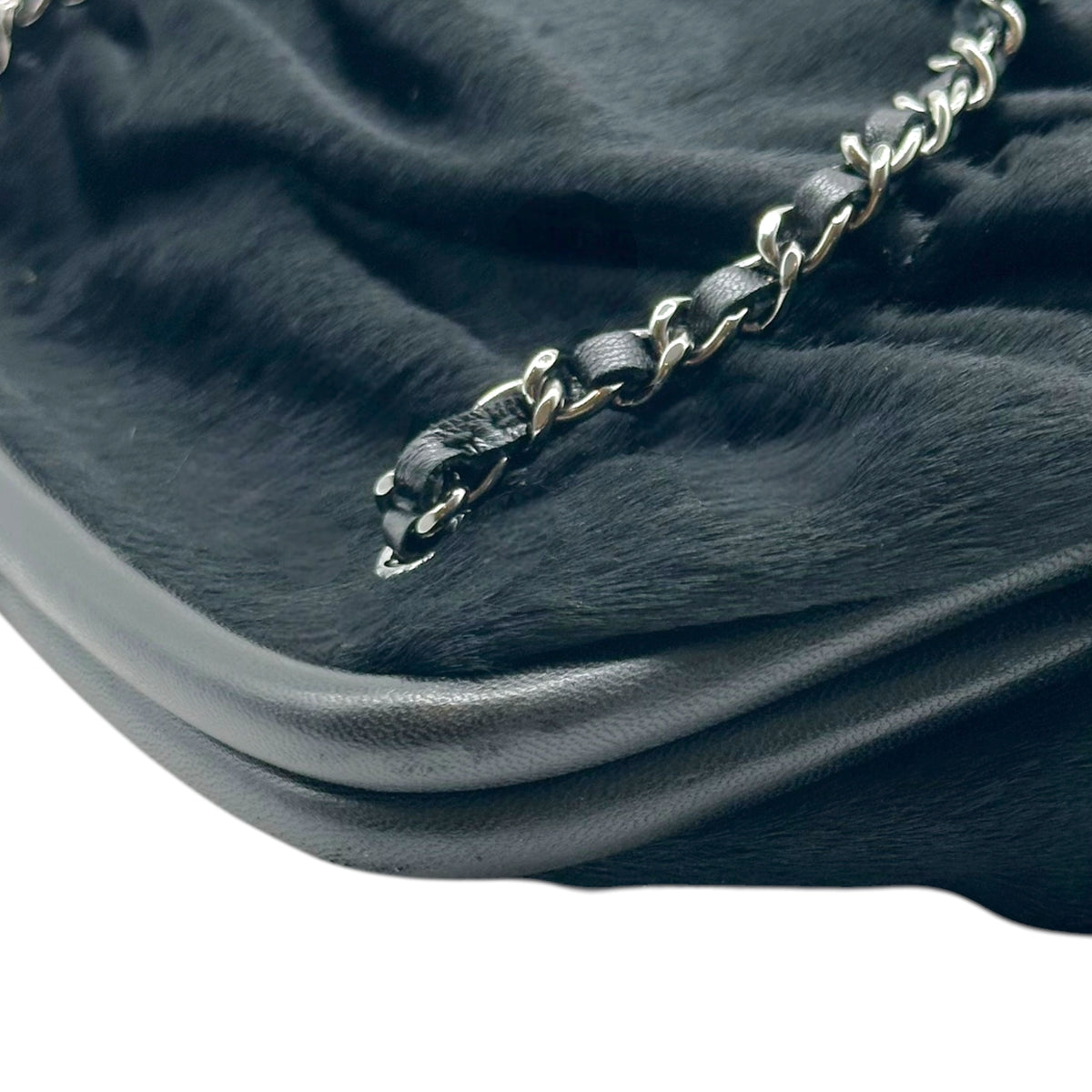 Chanel Black Ruched Ponyhair Handbag with Kisslock Closure