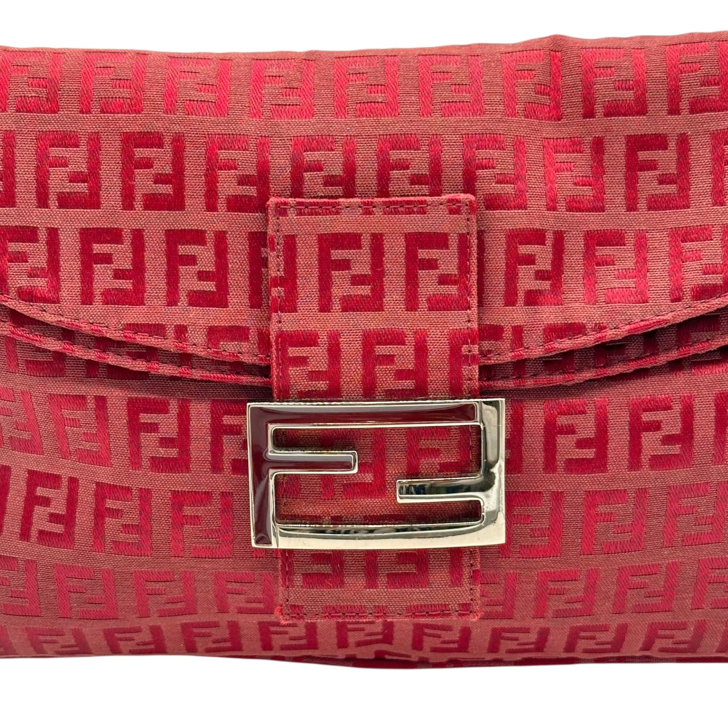Fendi Red Zucchino Monogram Fold-Over Baguette Bag