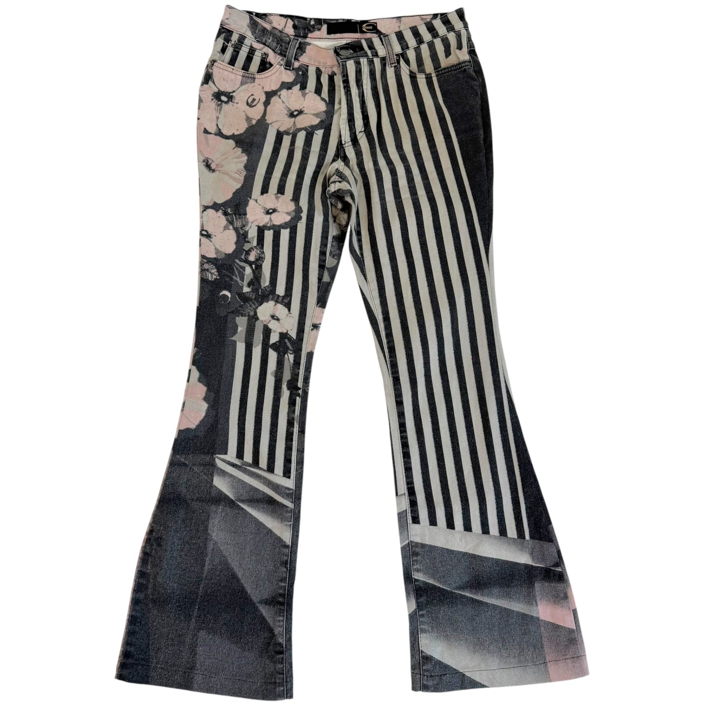 Just Cavalli Roberto Cavalli Striped & Floral Pink & Black Printed Jeans