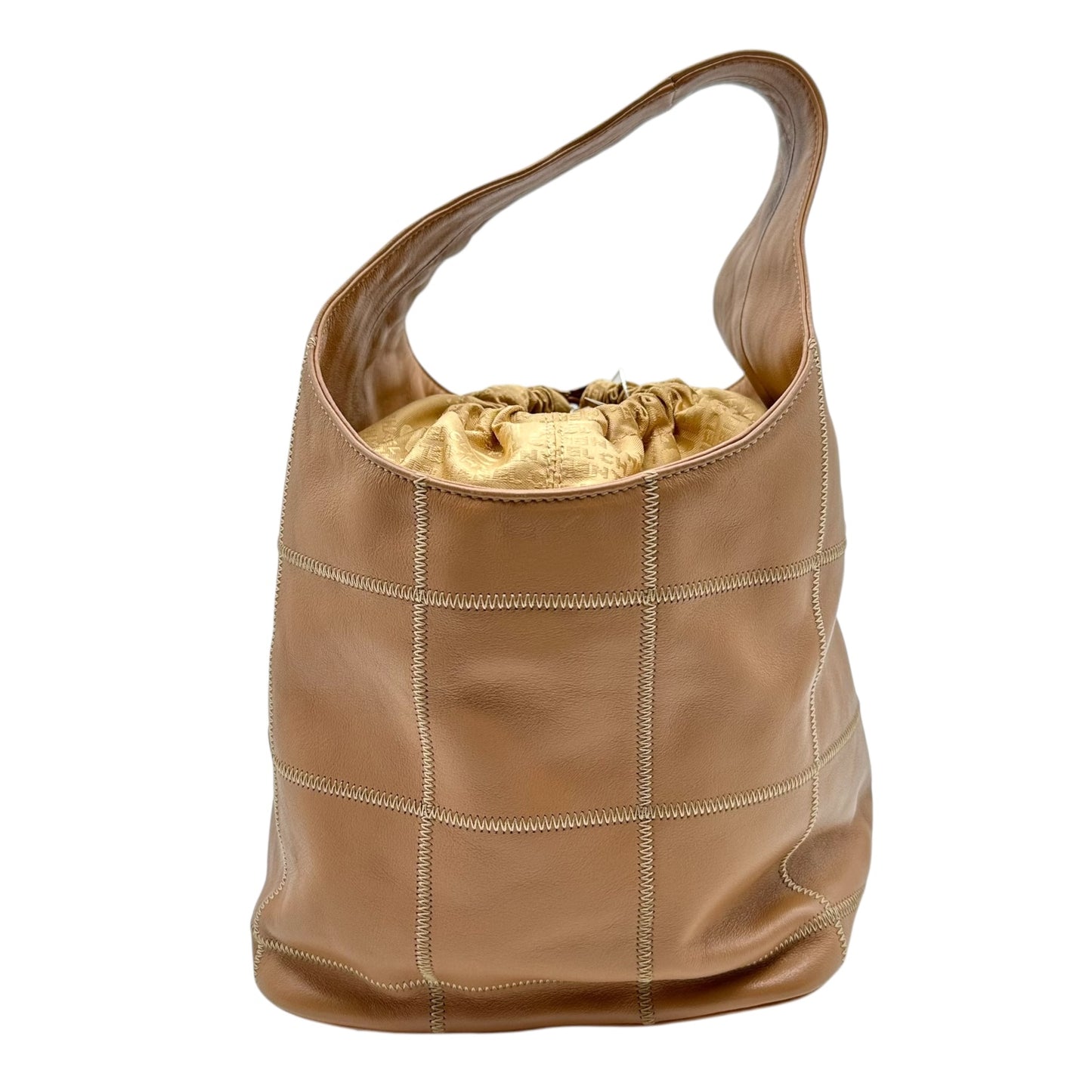 Chanel Tan Leather Chocolate Bar Quilted Bucket Bag