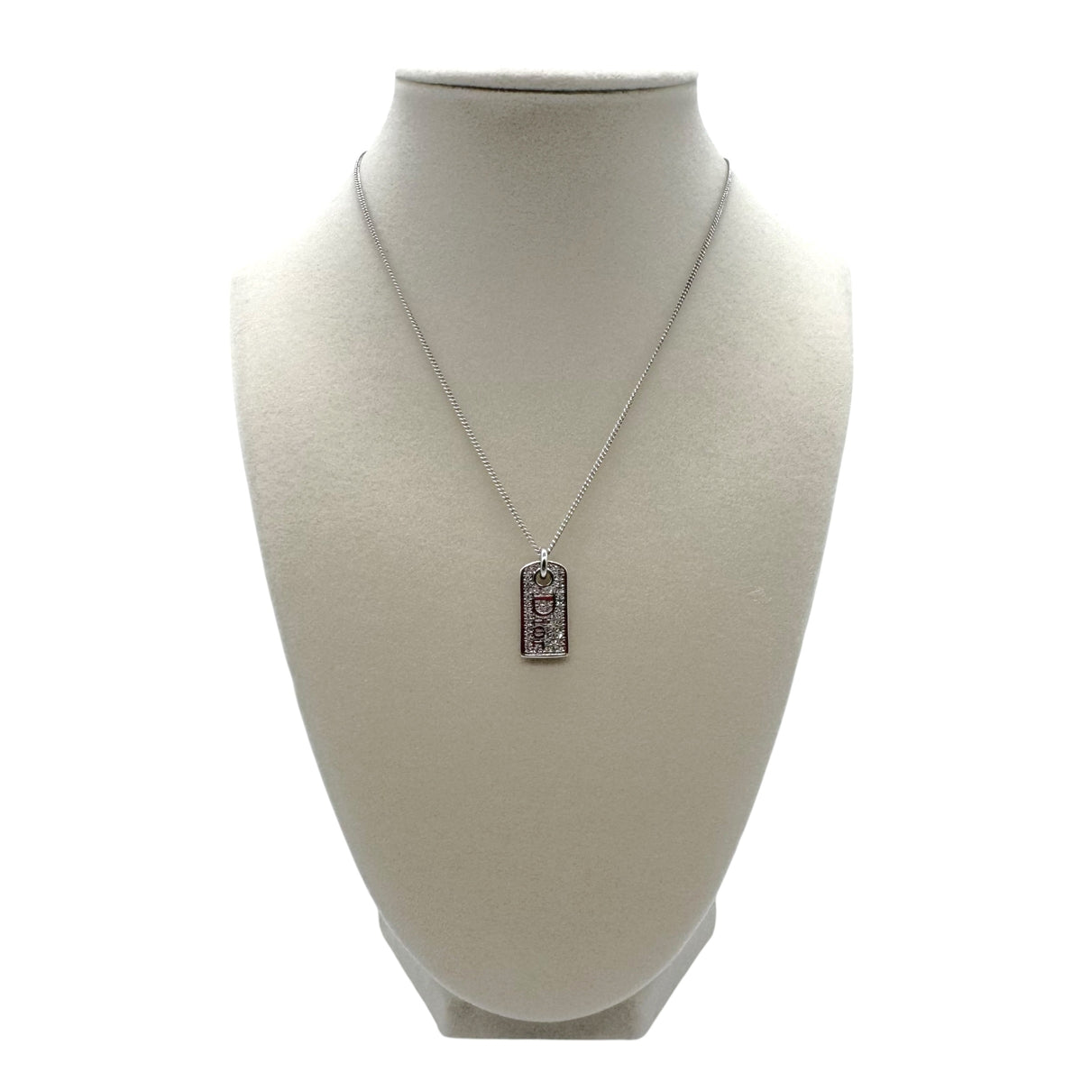 Christian Dior Silver Rhinestone Logo Tag Necklace