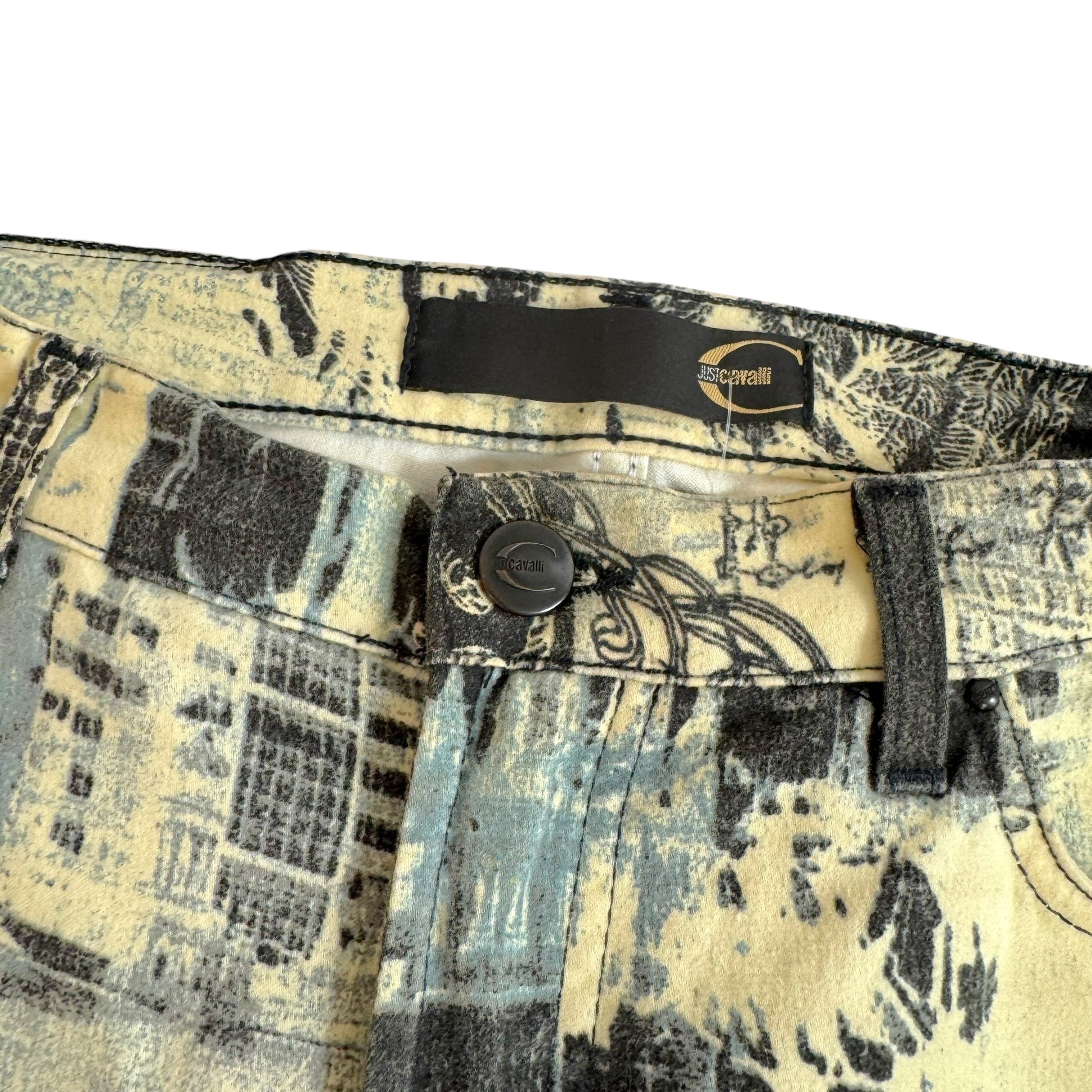 Just Cavalli City Patchwork Print Jeans Ivory Blue