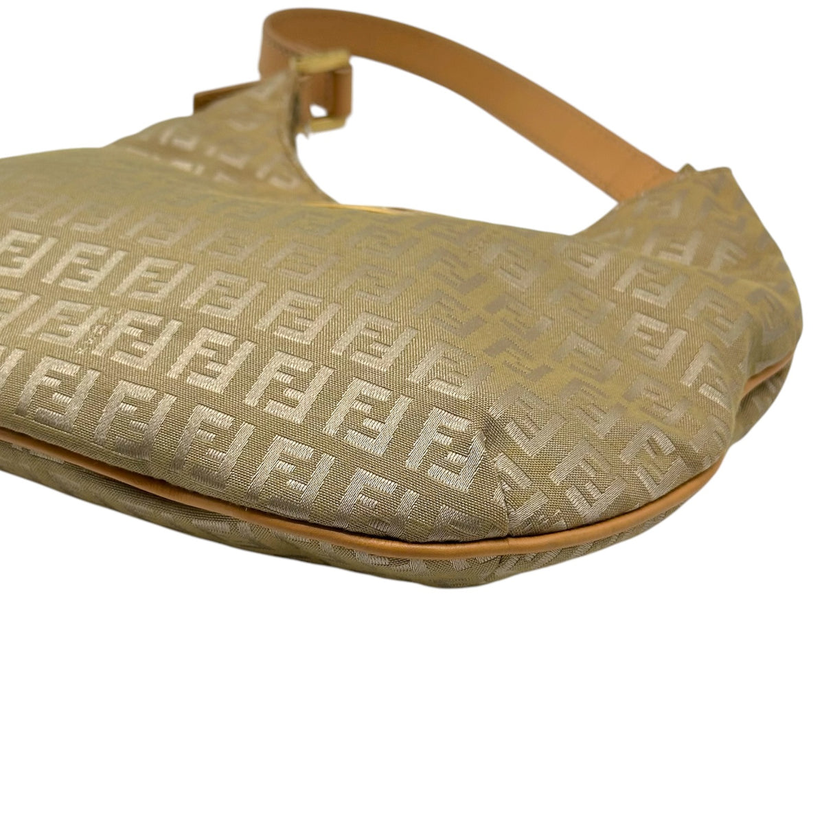 Fendi Tan & Gold Small Crescent Baguette Shoulder Bag
