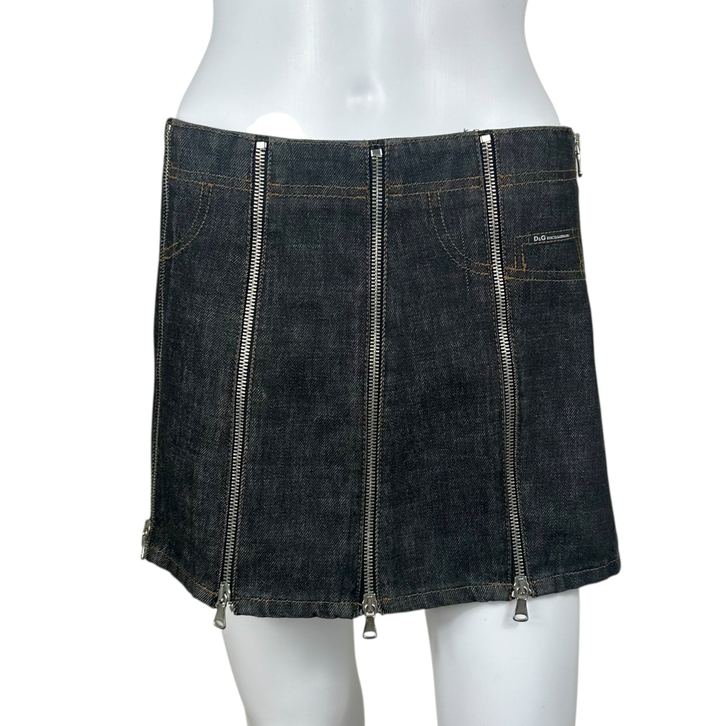 D&G Dolce & Gabbana Dark Wash Denim Zipper Mini Skirt - Outfit Repeater