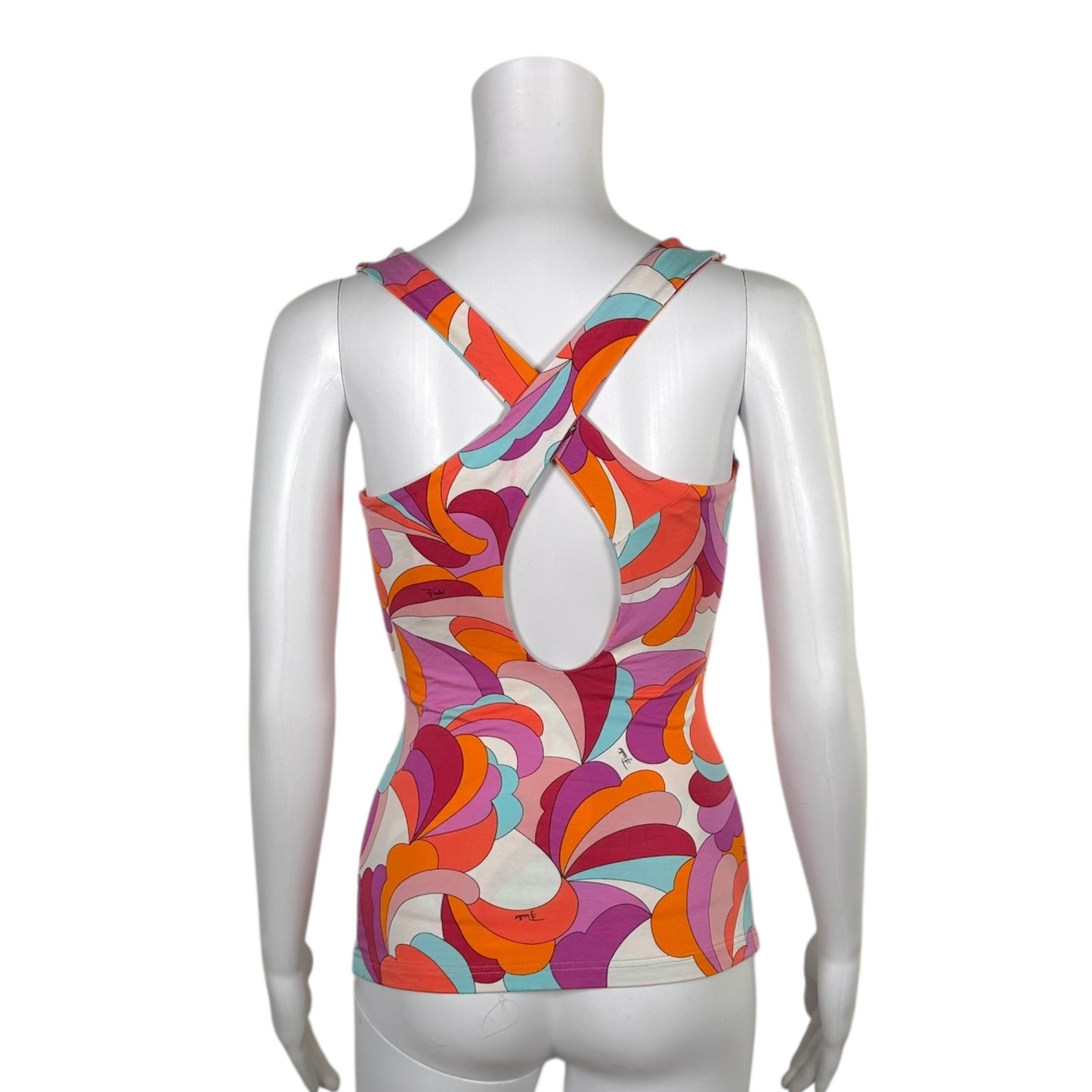 Emilio Pucci Orange & Pink Printed Cross Back Tank Top