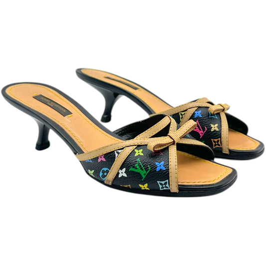 Louis Vuitton Black Murakami Multicolor Kitten Heel Mules - Outfit Repeater