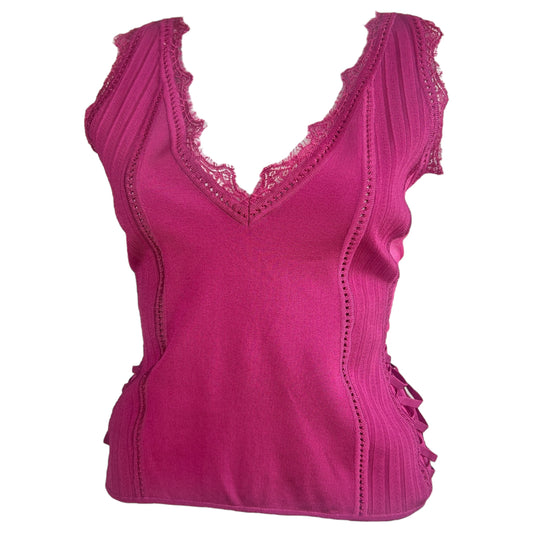 Christian Dior S/S 2005 Pink Lace Up Knit Tank