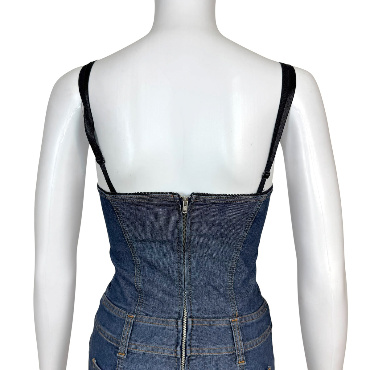D&G Dolce & Gabbana Dark Wash Denim Bustier Midi Dress