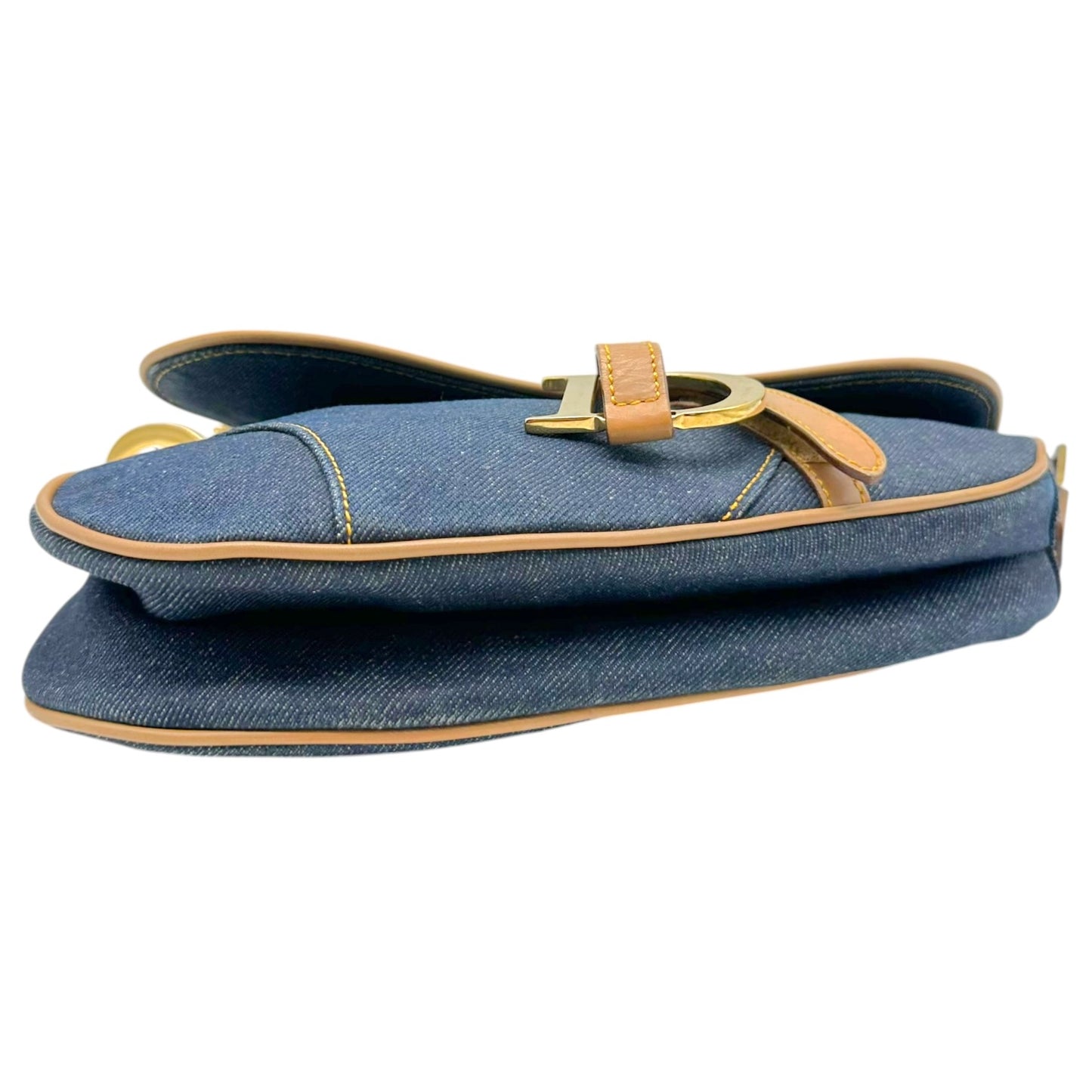 Christian Dior Denim & Tan Leather Saddle Shoulder Bag