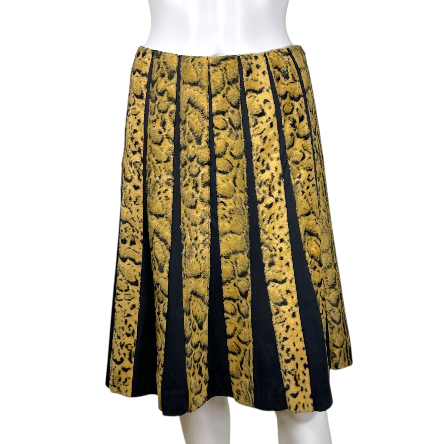 Jean Paul Gaultier Leopard Print Fuzzy Striped Midi Skirt