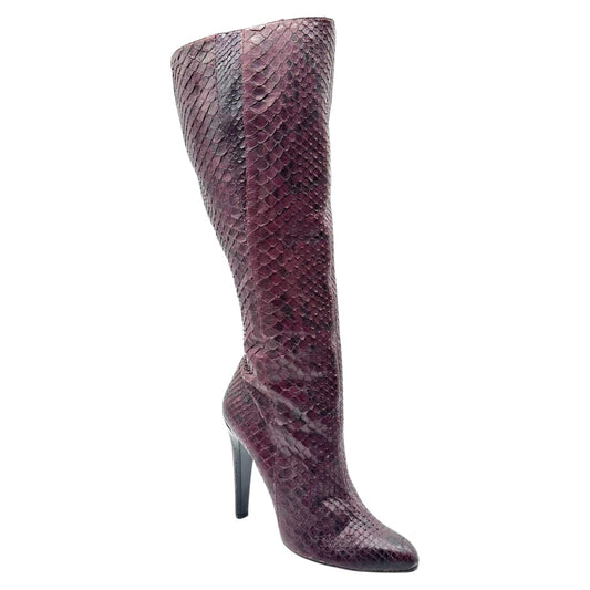 Jimmy Choo Brown Python Heeled Knee-High Boots - Outfit Repeater