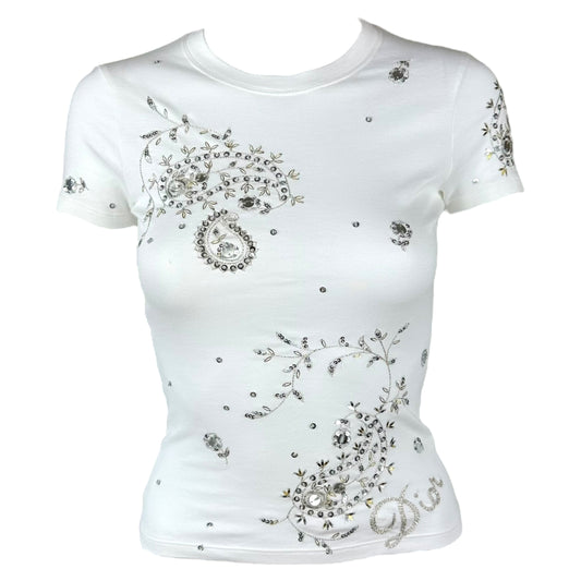 Christian Dior White Rhinestone T-Shirt