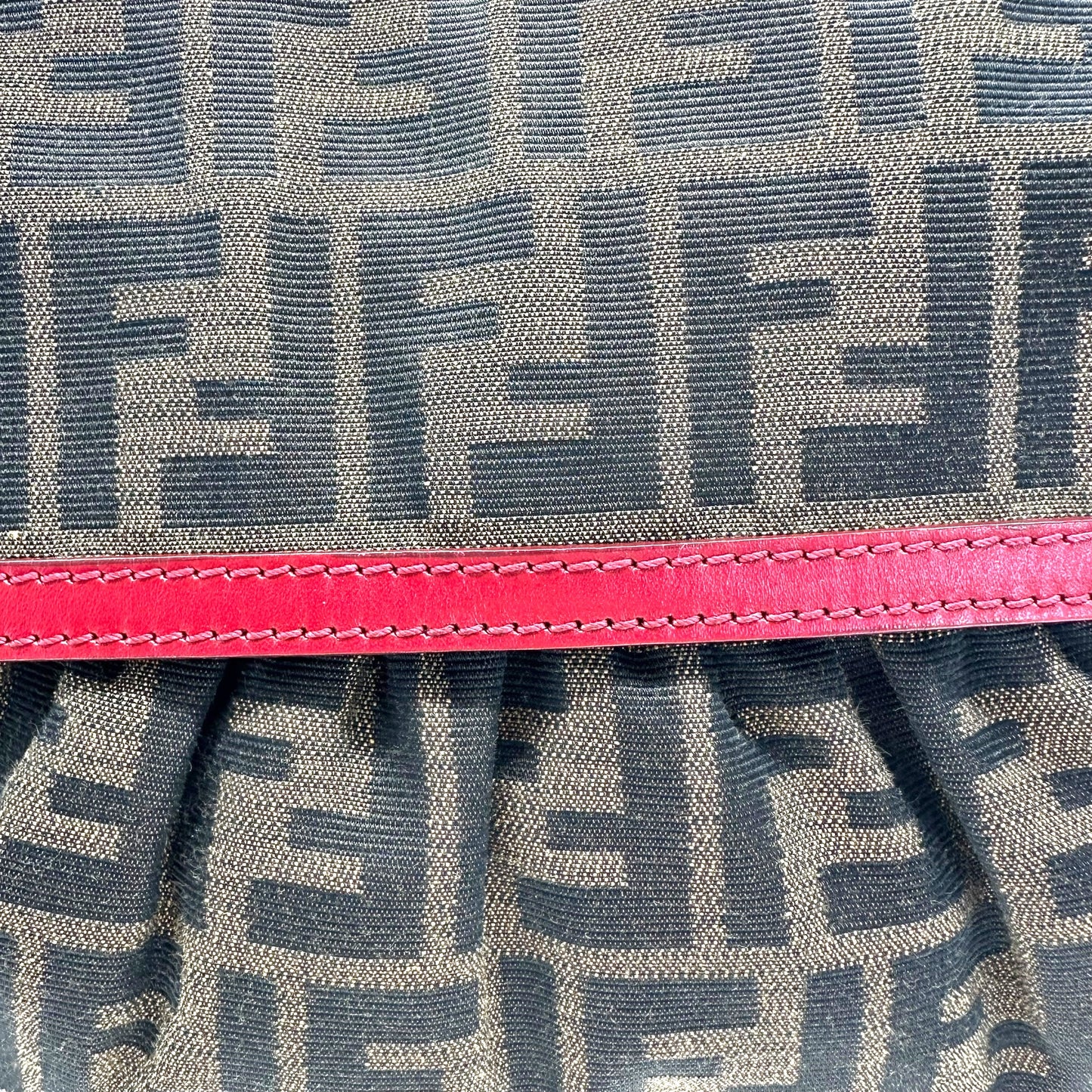 Fendi Red Leather Trim Zucca Monogram Chef Bag - Outfit Repeater