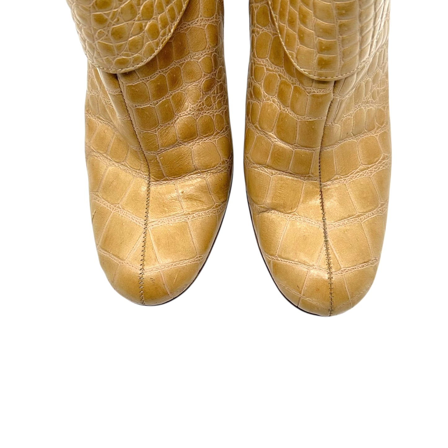 Dolce & Gabbana Tan Croc Buckle Heeled Boots