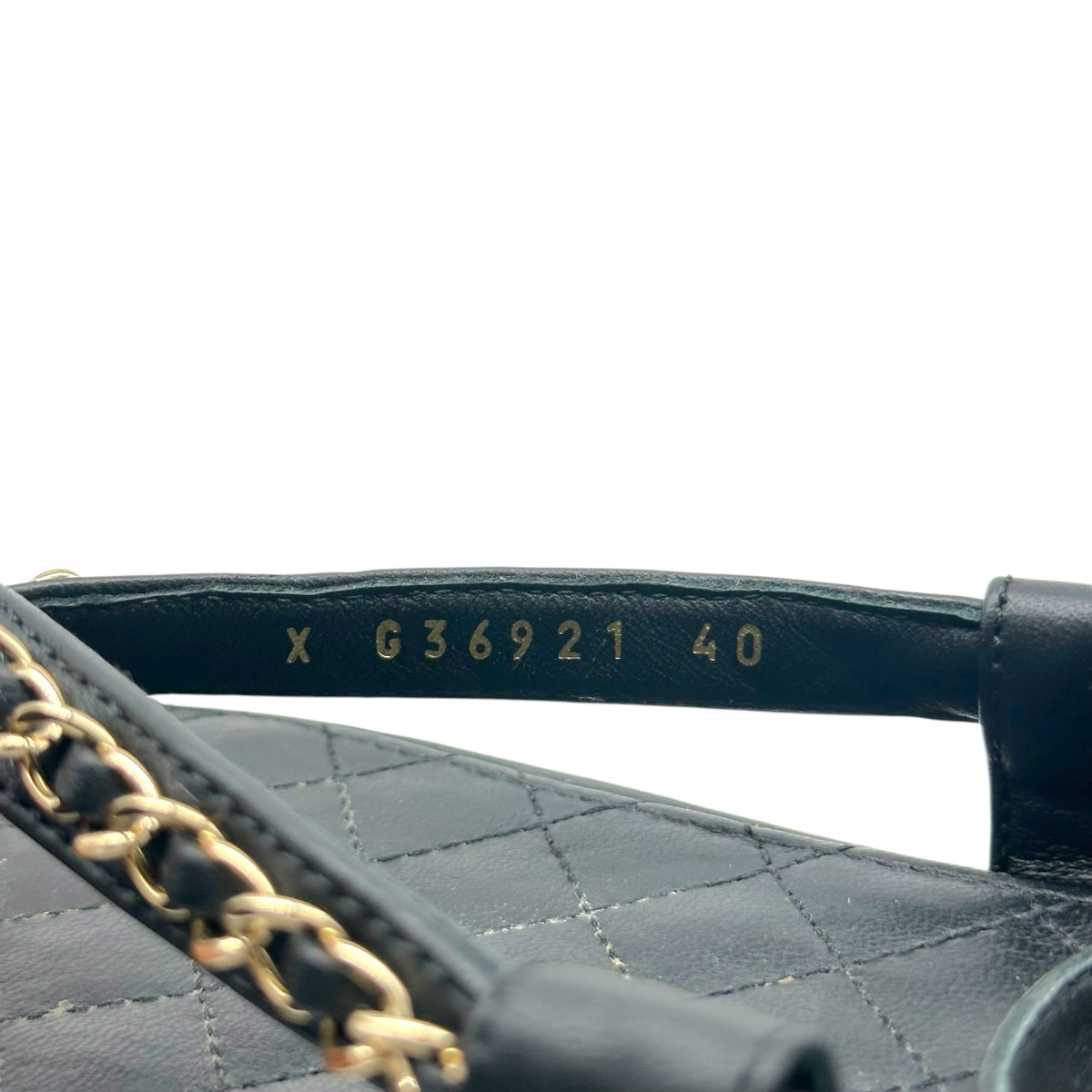 Chanel Black Leather & Jute Gold Chain Thong Flat Sandals