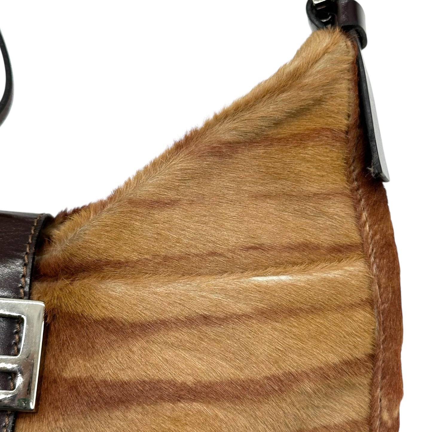 Fendi Brown Zebra Print Ponyhair Shoulder Baguette Bag