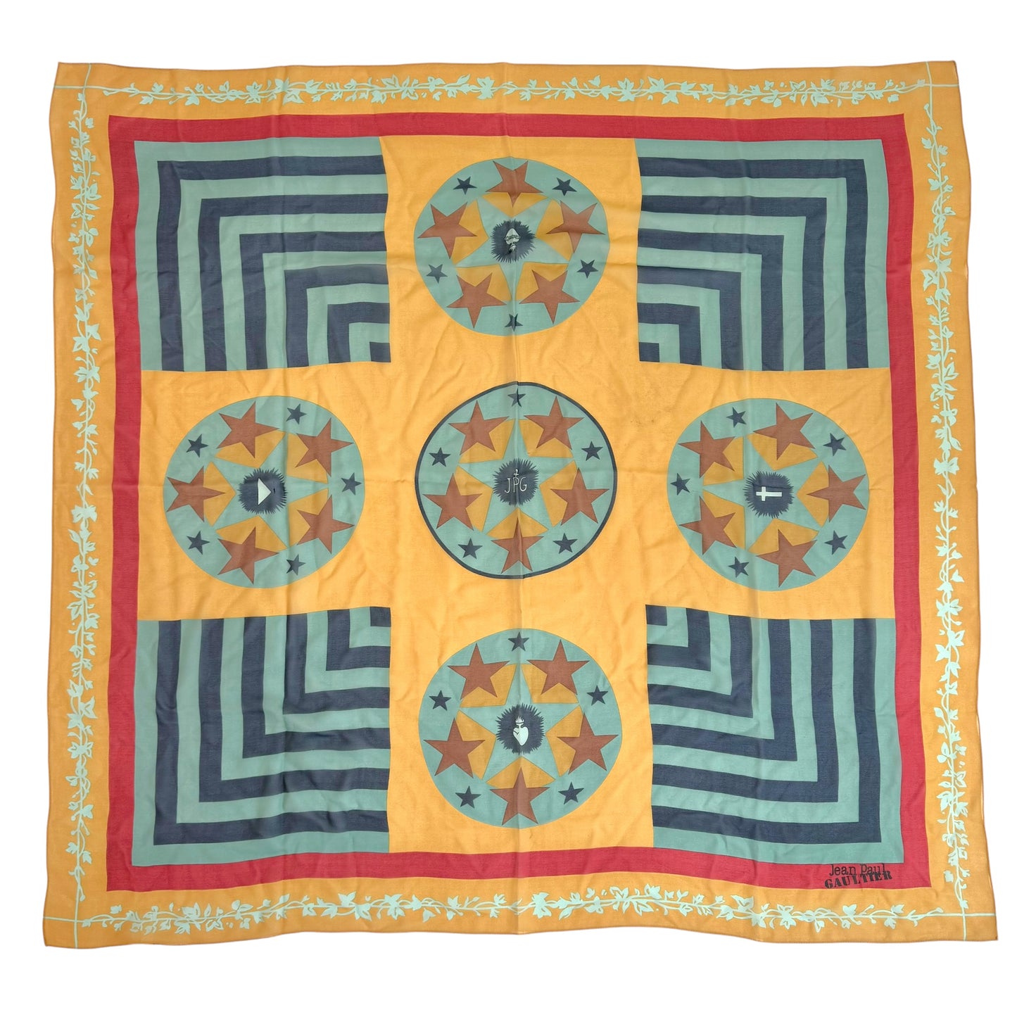 Jean Paul Gaultier Striped Multicolor Large Square Silk Scarf