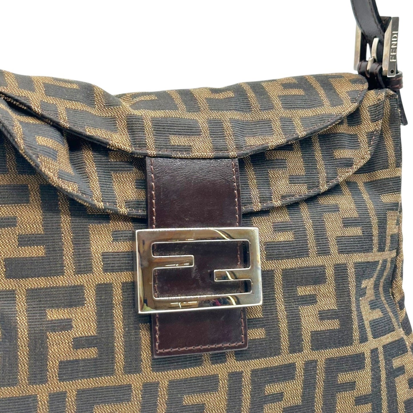 Fendi Brown Zucca Monogram Square Baguette Bag