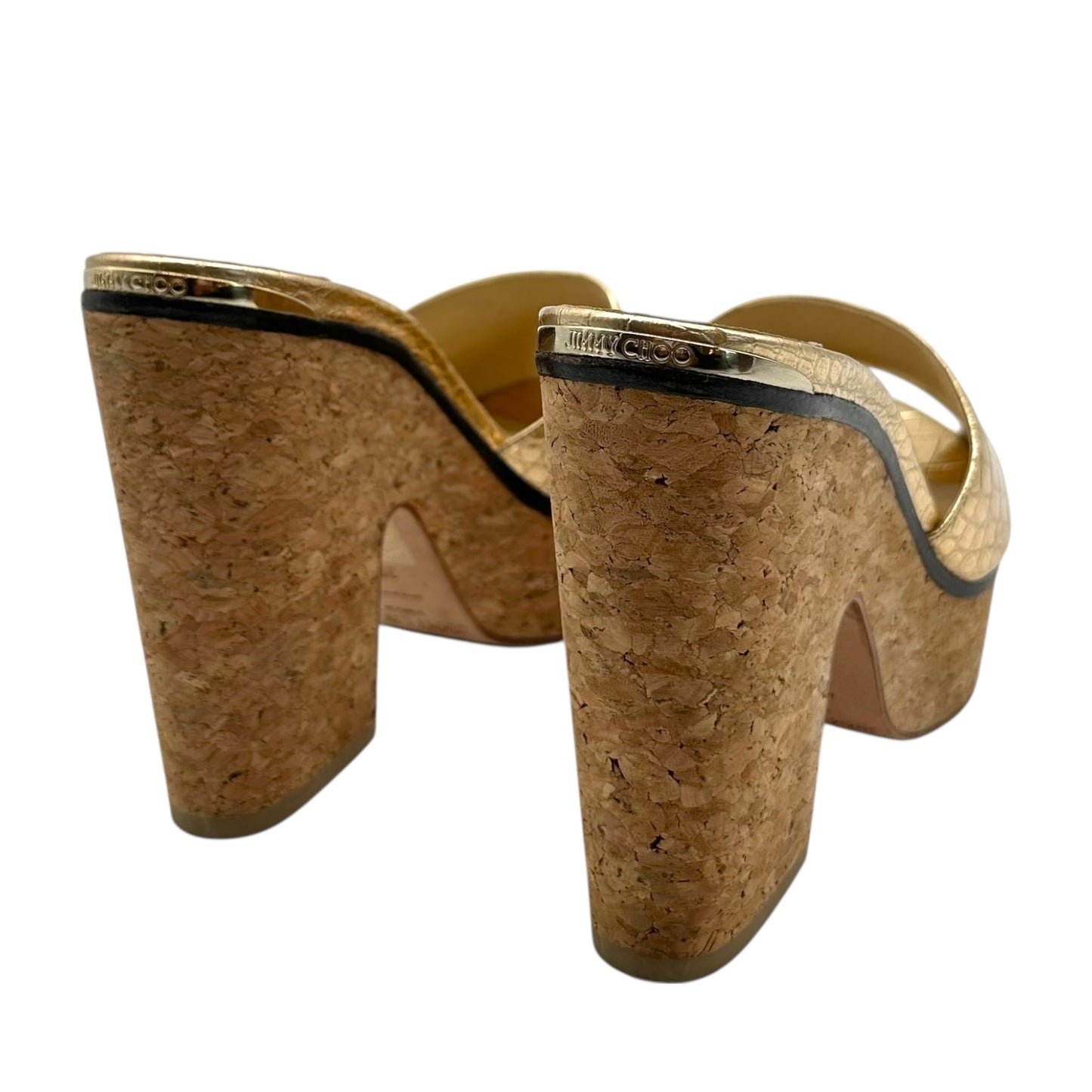 Jimmy Choo Gold Croc & Corc Wedge Platform Sandals