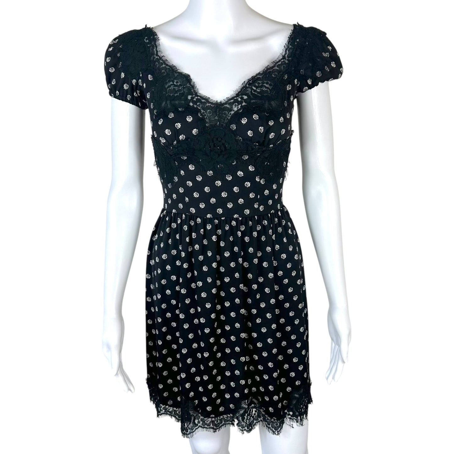 Dolce & Gabbana Black Silk Polka Dot Floral Mini Dress