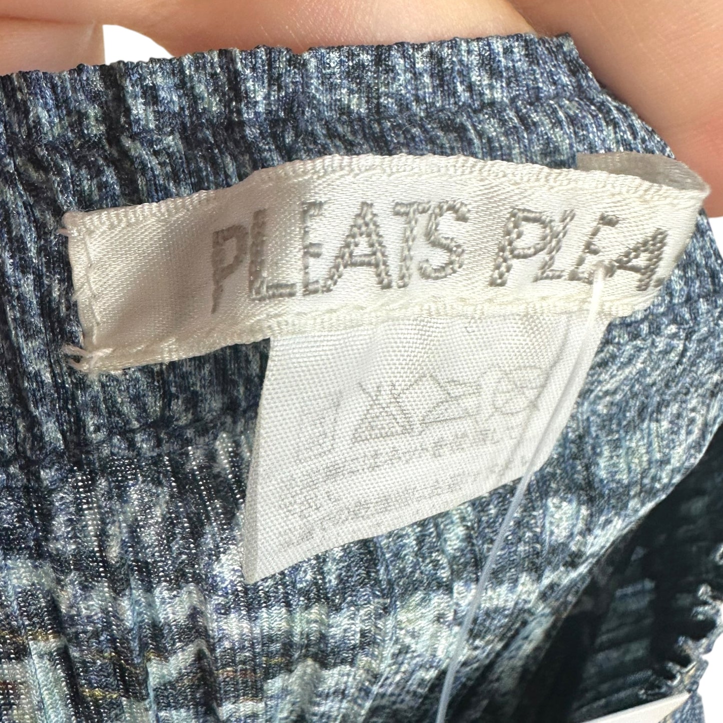 Issey Miyake Pleats Please Patchwork Denim Print Pleated Maxi Skirt