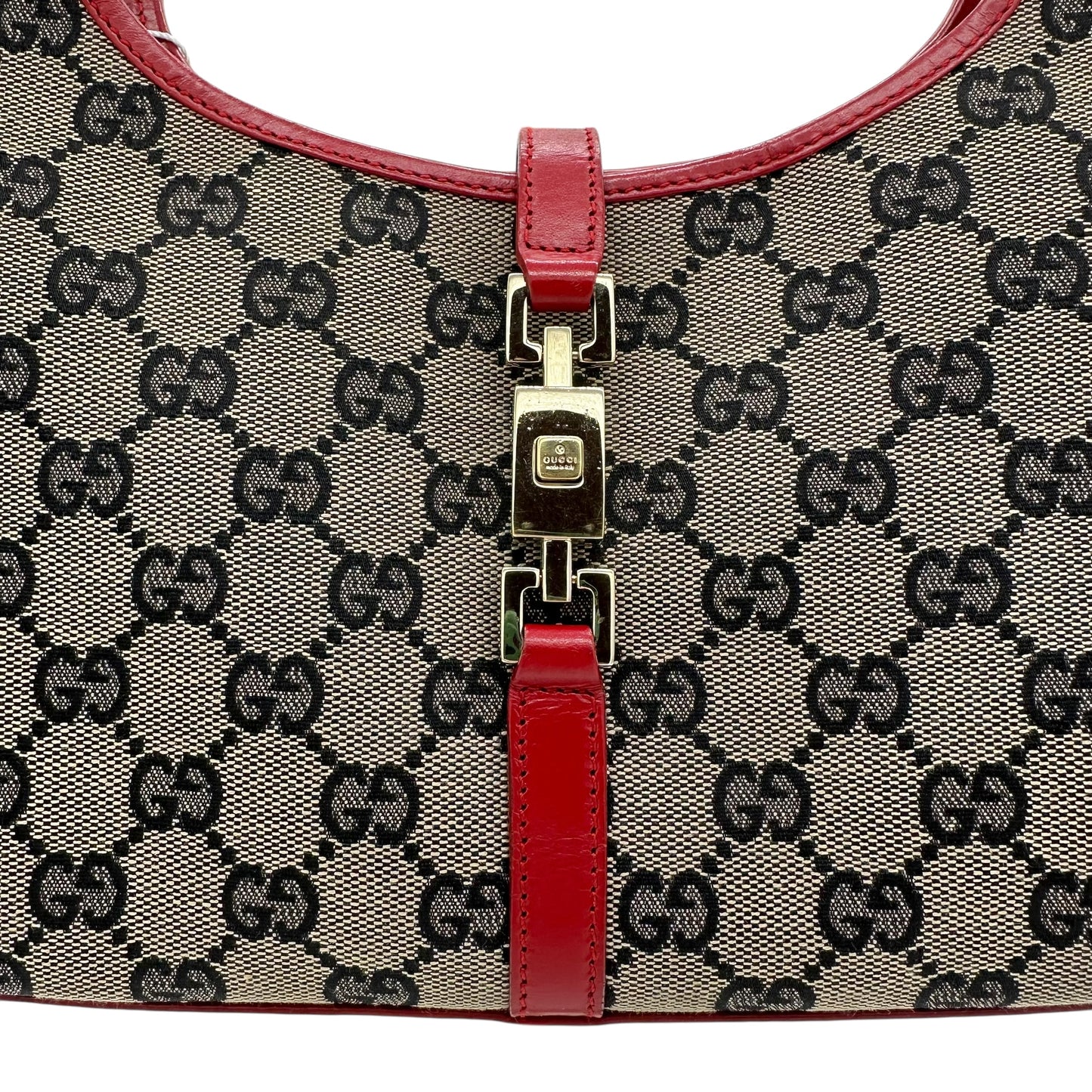 Gucci Gray Monogram & Red Leather Mini Jackie Bag - Outfit Repeater